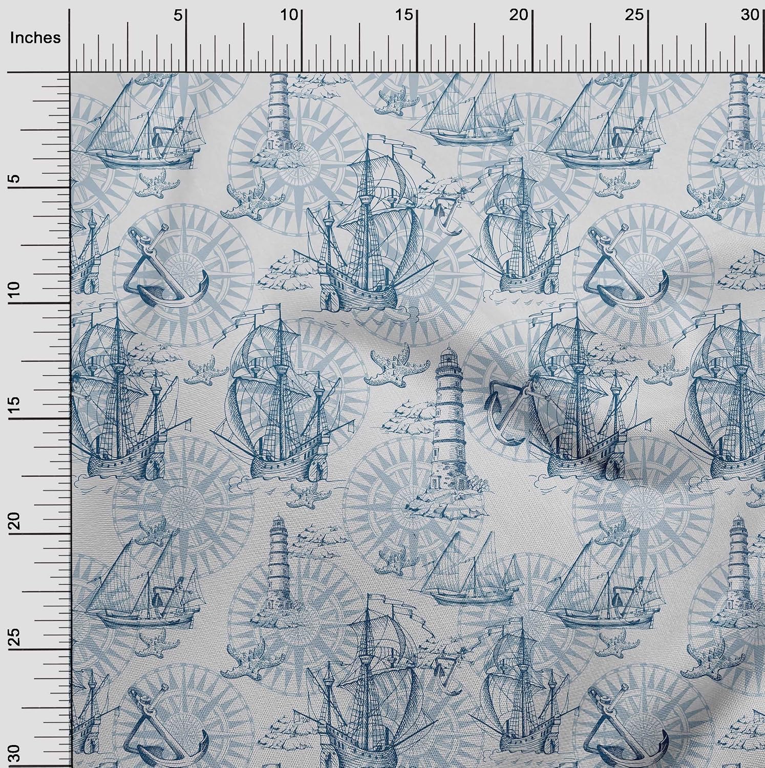 oneOone Polyester Spandex Light Blue Fabric Nautical Prints Quilting Supplies Print Sewing Fabric by The Yard 56 Inch Wide