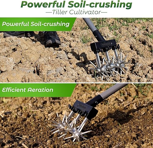 Miniatura 6 de Walensee Herramienta de jardín cultivador rotativo cultivador manual ajustable para jardinería y cuidado del césped con cuchillas de aluminio