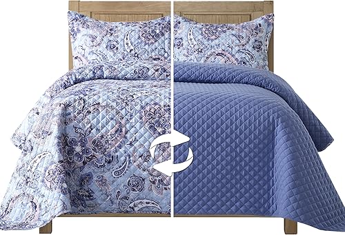 Miniatura 10 de Elegant Comfort Juego de colcha y cubrecama acolchada reversible de 3 piezas con fundas de almohada, costura majestuosa exquisita para todas