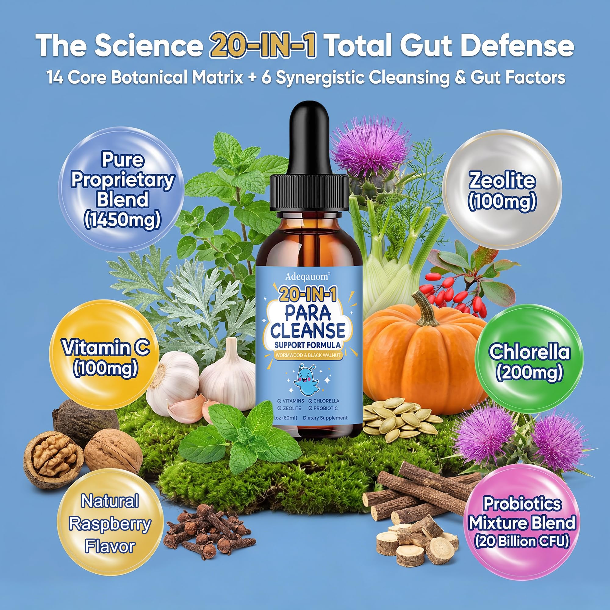 Parasite Cleanse for Humans & Kids w/Wormwood Black Walnut Clove, 20 in 1 Zeolite, Chlorella, 20 Billion Probiotics, Liquid Detox Support, Gut & Digestive Health Cleanse Drops, Alcohol-Free – 2 Fl. Oz — Amazon image 8