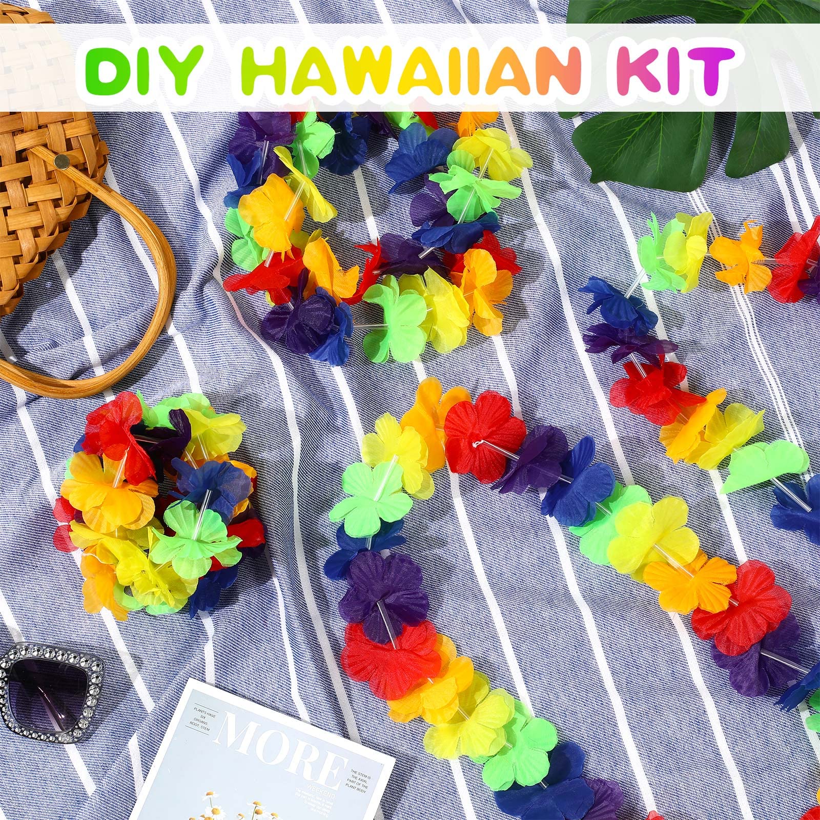 Set mit 36 hawaiianischen Leis Blume Lei Hawaii Halskette Tropische Hawaii Luau Party Gastgeschenke Dekoration für Strand Geburtstag Abschluss Kinder Foto Requisite, 104 cm (Regenbogen)