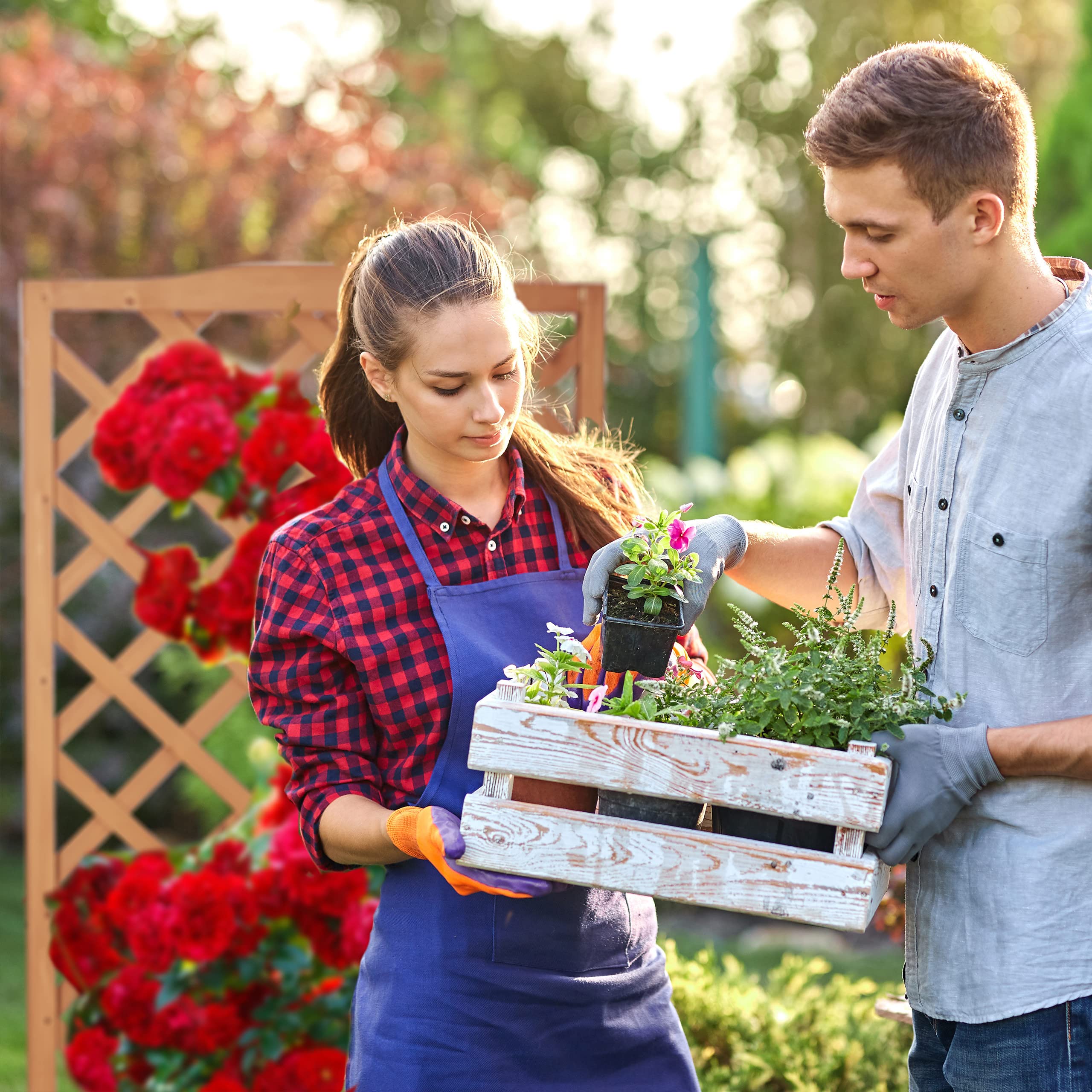 Relaxdays Jardinière avec treillis bac à fleurs treillage bois jardin pot plantes résistant 25 litres 150 cm, nature
