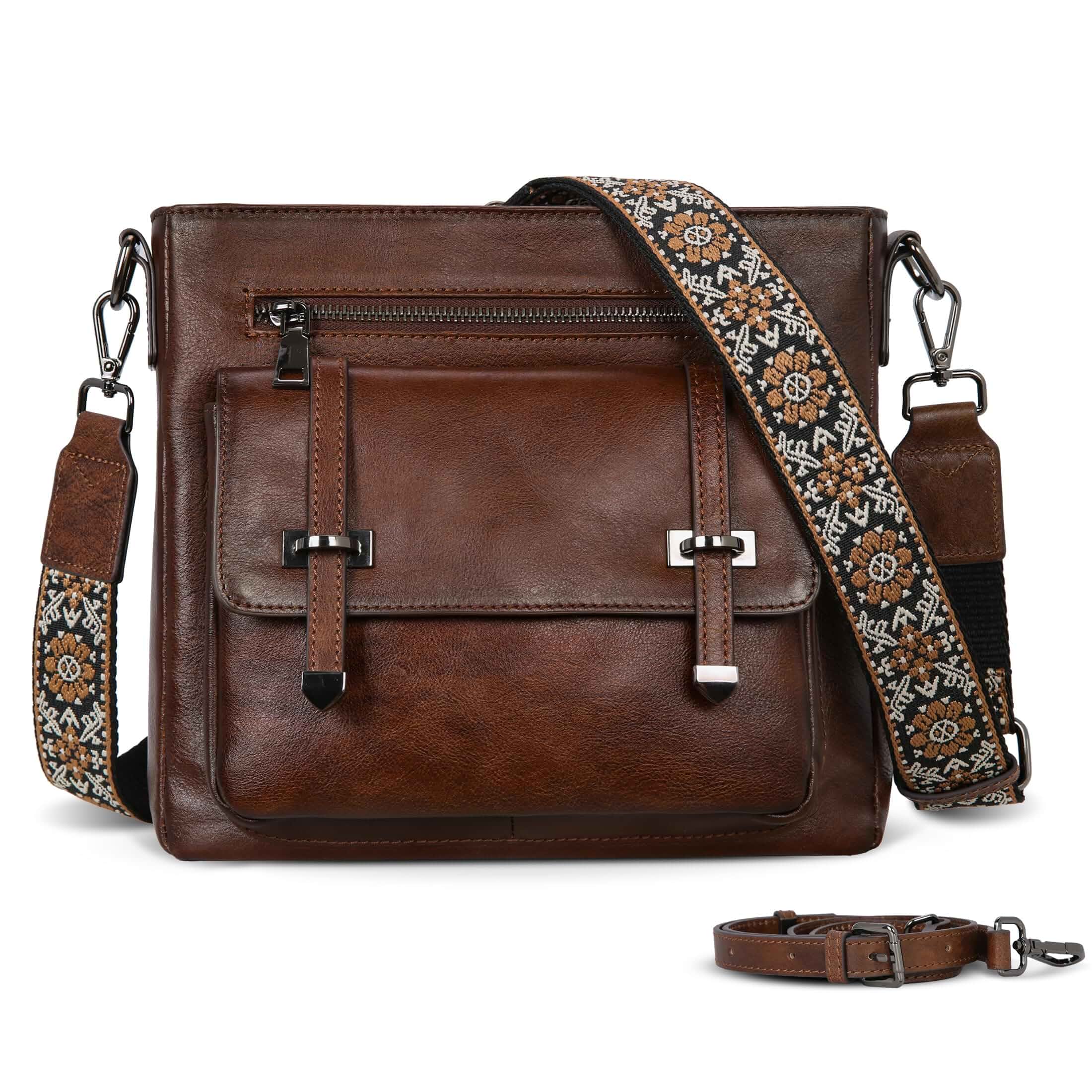Iswee Soft Leather Crossbody Bags for Women Shoulder Handbags Multi Pockets Travel Purse with Adjustable Strap Medium Size Organizer Designer Pocketbooks with Adjustable Strap