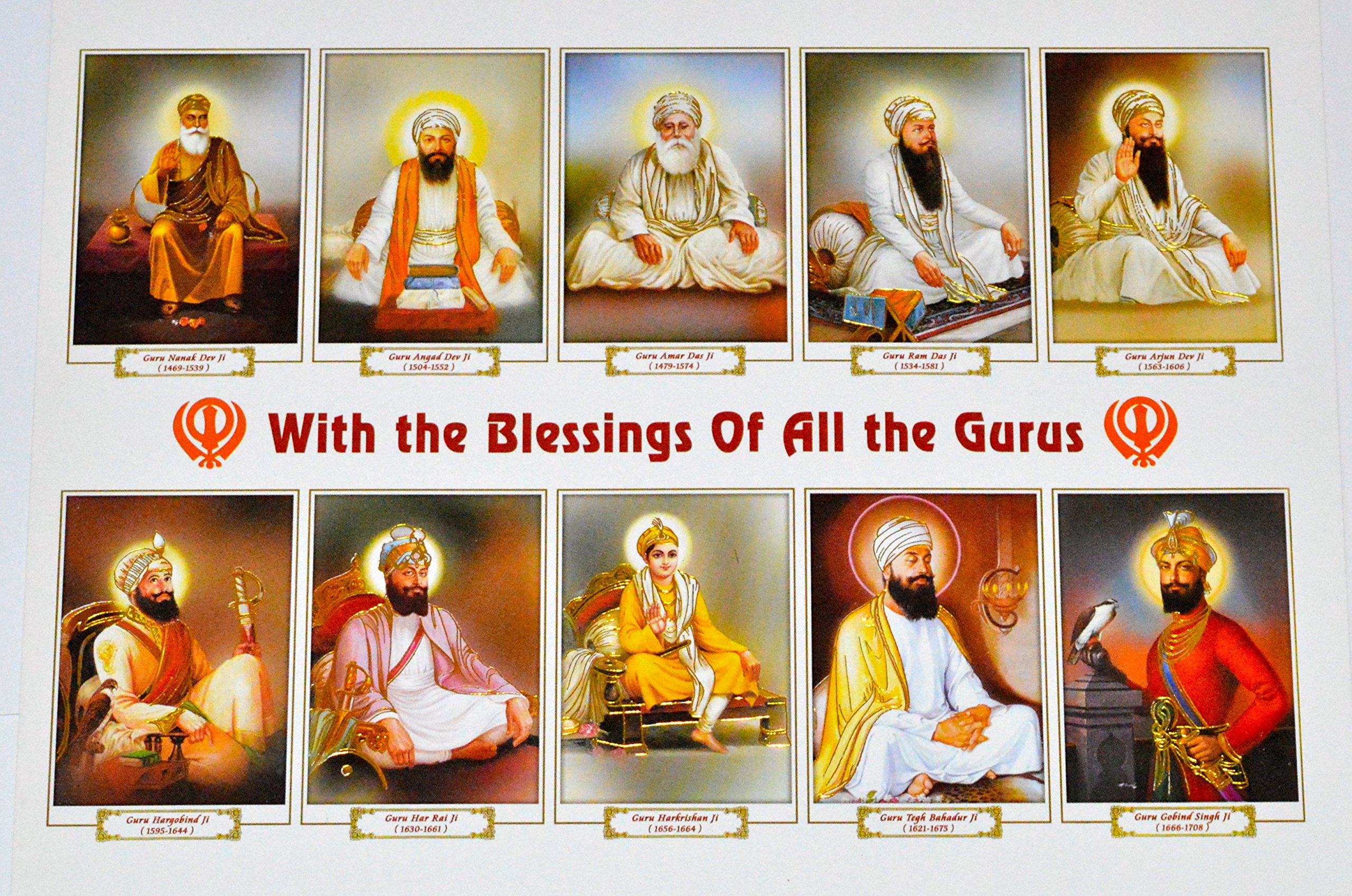 All ten Sikh Gurus poster with middle caption 'with the blessing of all the gurus'