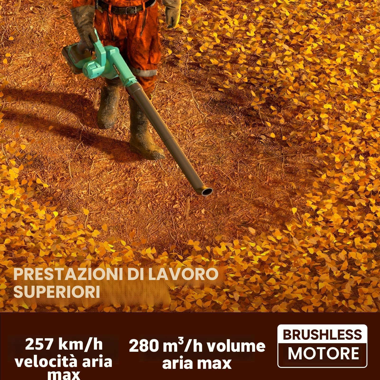 Soffiatore foglie a batteria per Makita 18V, motore senza spazzole, 2 batterie e caricabatterie inclusi, 6 velocità, 257 km/h, leggero e compatto con 3 ugelli per foglie, polvere, giardino e casa