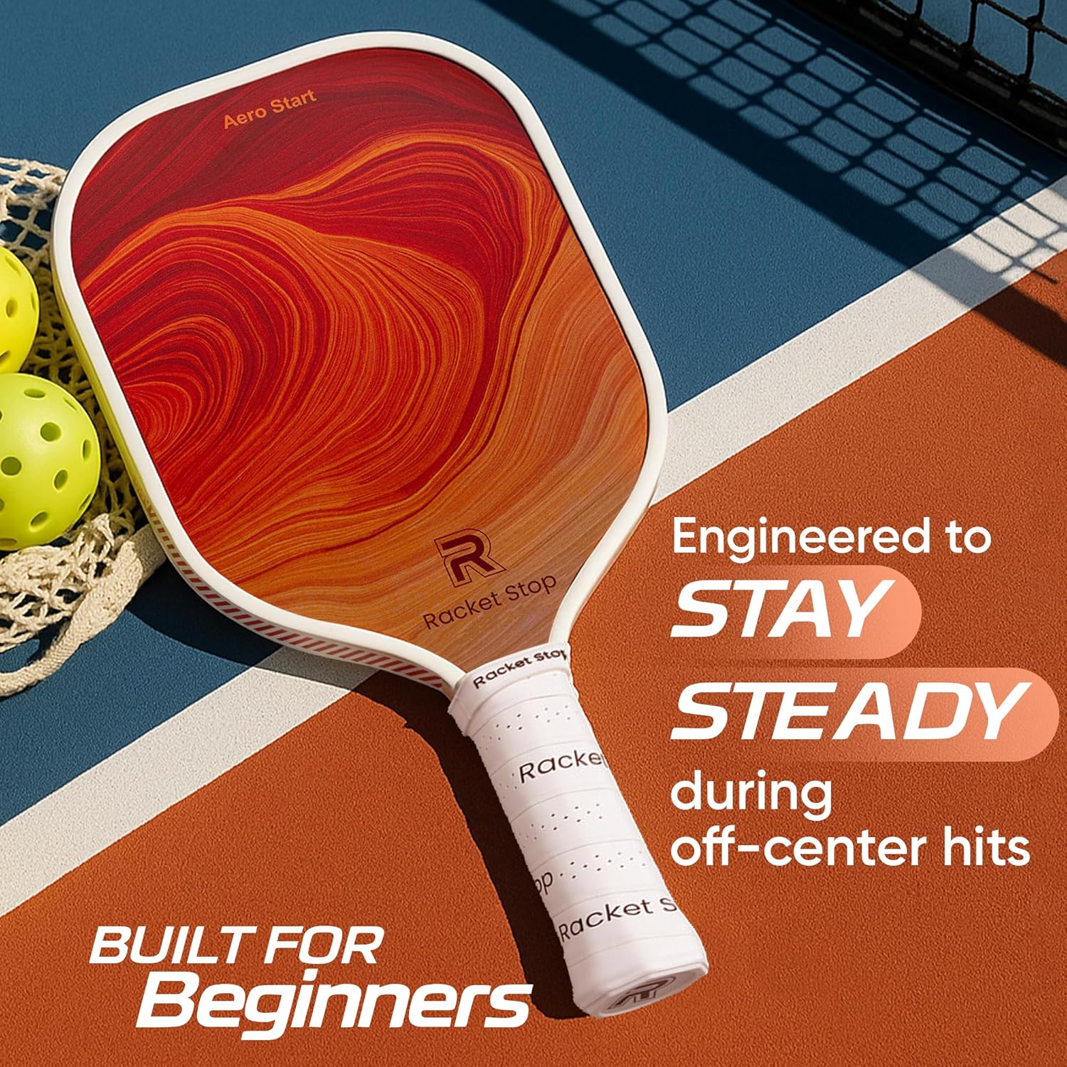 Aero Start Pickleball Paddle for Beginners – Carbon Fiber Surface, Large Sweet Spot, Lightweight Design, Cushioned Anti-Slip Grip, Shock-Absorbing 16mm Polypropylene Core, Gift-Ready Box