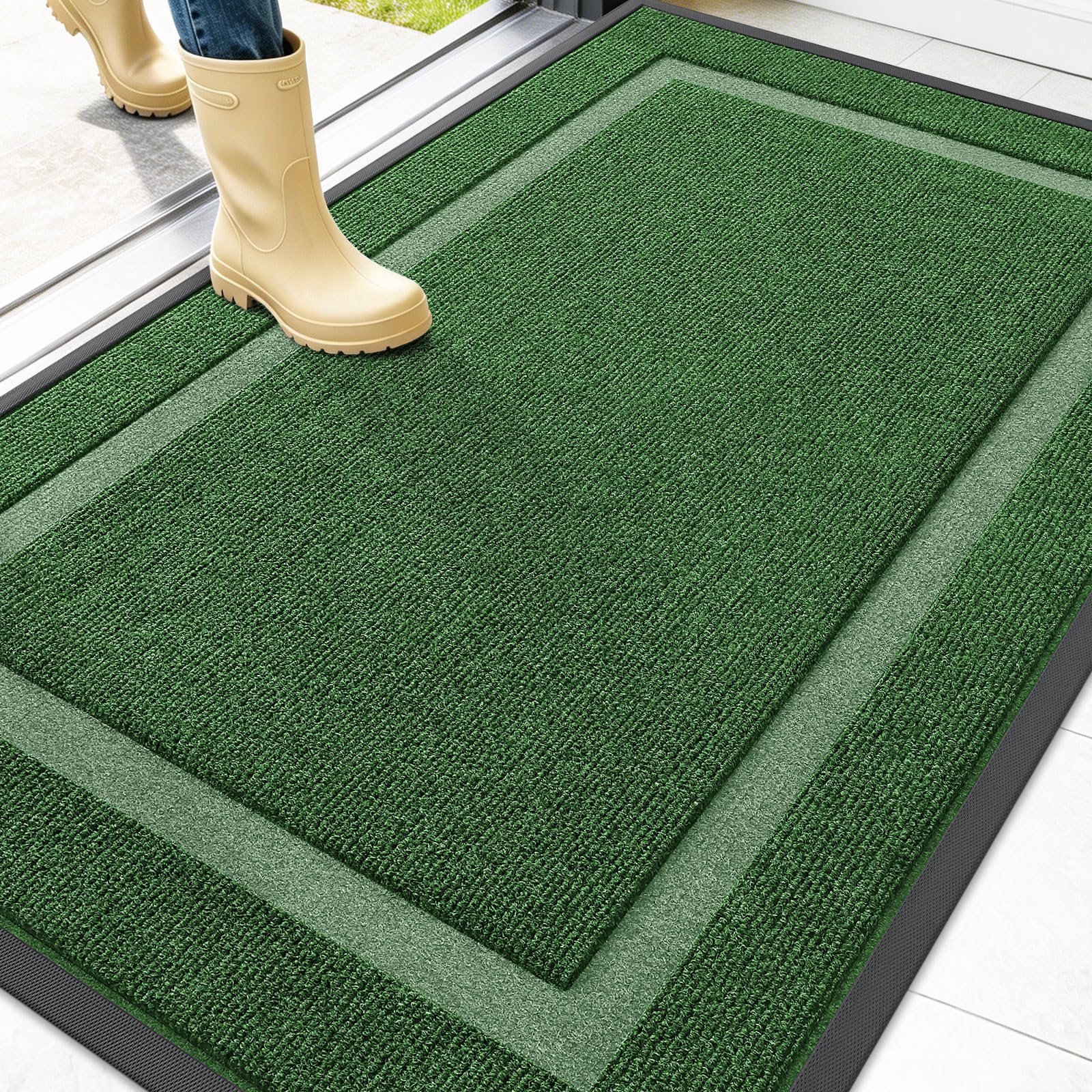 OLANLY Front Door Mat Outside 47x32, All-Season Heavy-Duty Rubber Doormat | Green, Absorbent, Stain and Fade Resistant, Waterproof Non-Slip Backing, Low-Profile Indoor Outdoor Floor Mat for Entryway