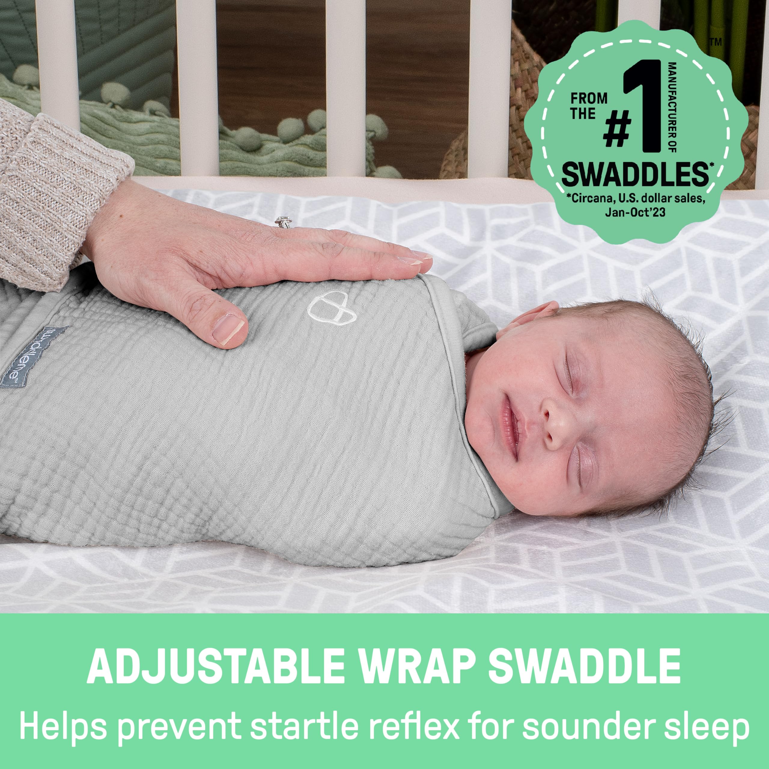 Ingenuity SwaddleMe Original Musselin Baby Pucksack 0-3 Monate, 100% Baumwolle, Verbessert den Schlaf & Beruhigt den Moro-Reflex, 1,5 TOG - Grau