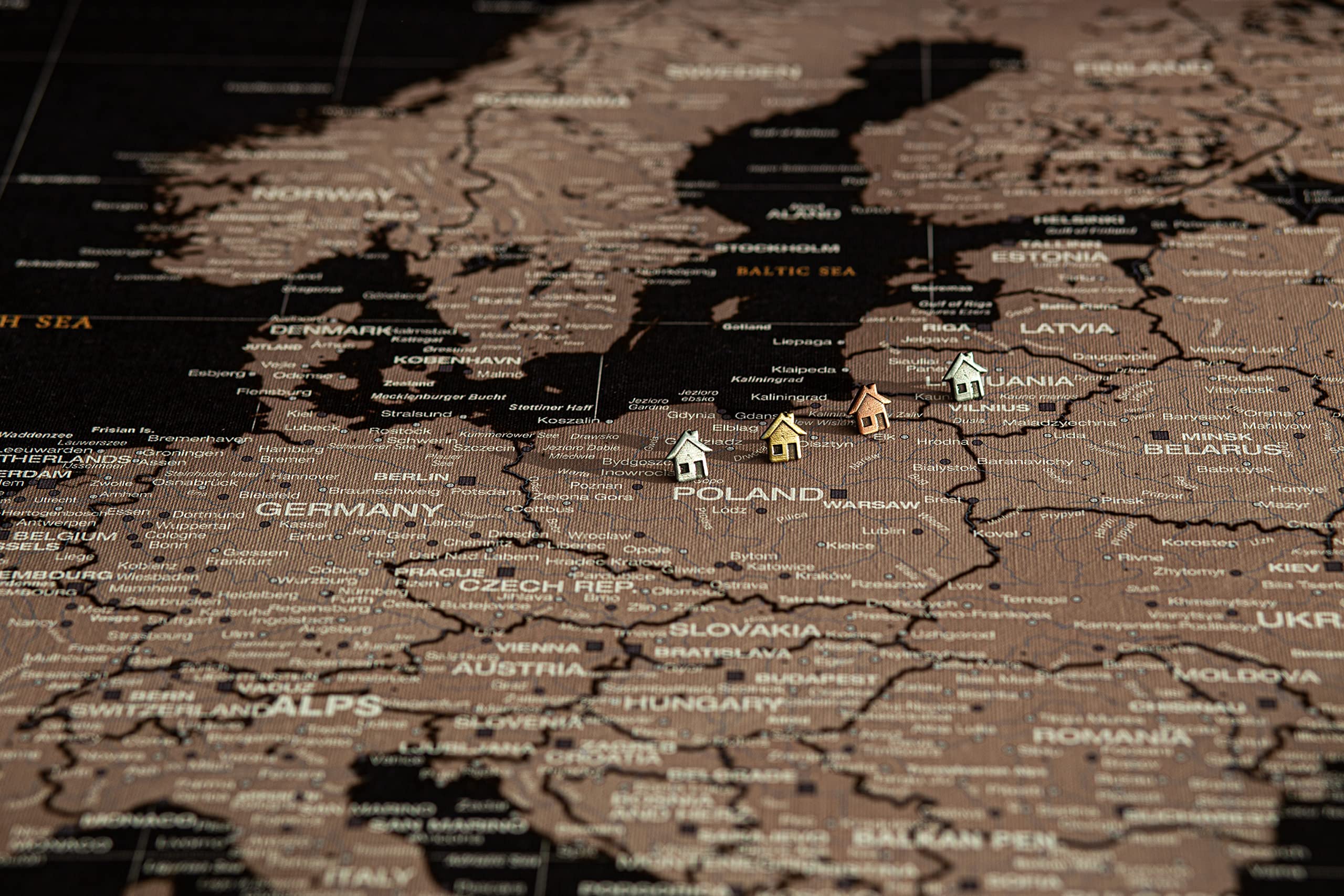 Płócienna mapa Europy z korkiem do przypinania celów podróżnych, dekoracja ścienna do każdego pomieszczenia, wysokiej jakości obrazy na płótnie z mapą Europy, w różnych rozmiarach (55 x 40 cm, wzór 7)