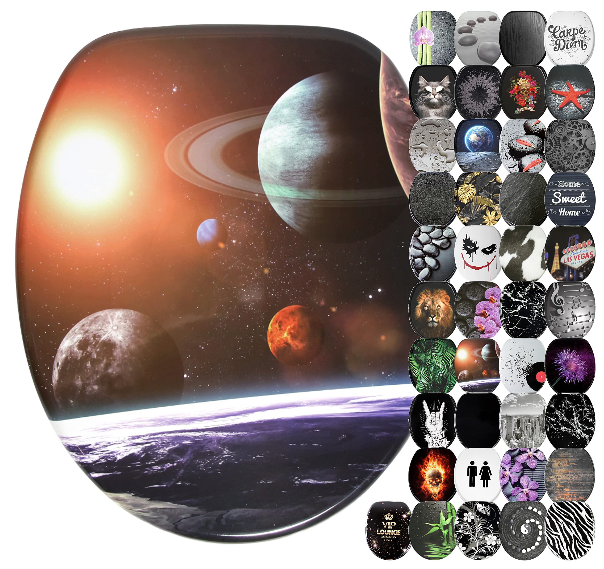 Sanilo Soft Close Toilet Seat, Wide Choice of Black Toilet Seats, Stable Hinges, Easy to Mount (Planets) โ image 1