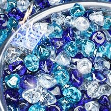 NUPICK 5LB Diamond Fire Glass, 1 Inch Fire Pit Rocks for Propane or Gas | Reflective Fire Pit Glass Rocks, Tempered Fire Rocks for Fireplace, Mix Color Glass Stones for Vase Filler, Landscaping