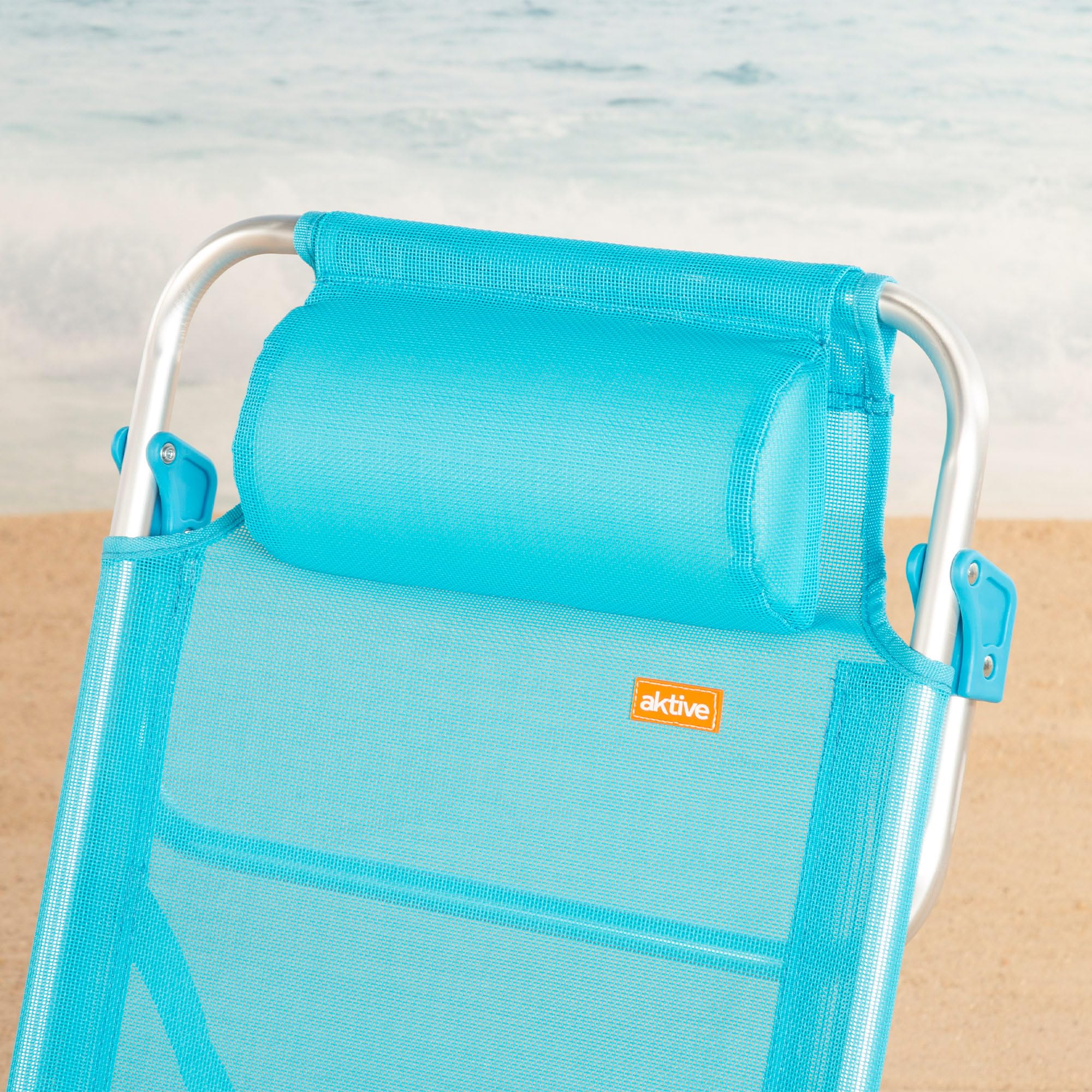 AKTIVE Silla de Playa Plegable, Multiposición 8 Posiciones, Textileno y Aluminio, Azul, 47x49x82 cm, 110 kg, Respaldo Alto Acolchado