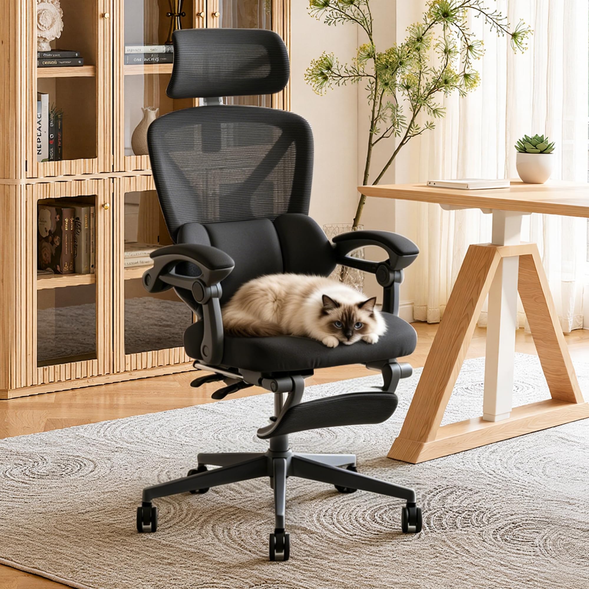 FLEXISPOT OC4 Chaise de Bureau Ergonomique, Soutien Lombaire 2D Indépendant en C avec Effet Enveloppant, Inclinaison 90-135°, Appui-tête 3D, Accoudoirs Auto, Chaise Gaming en Maille, Noir