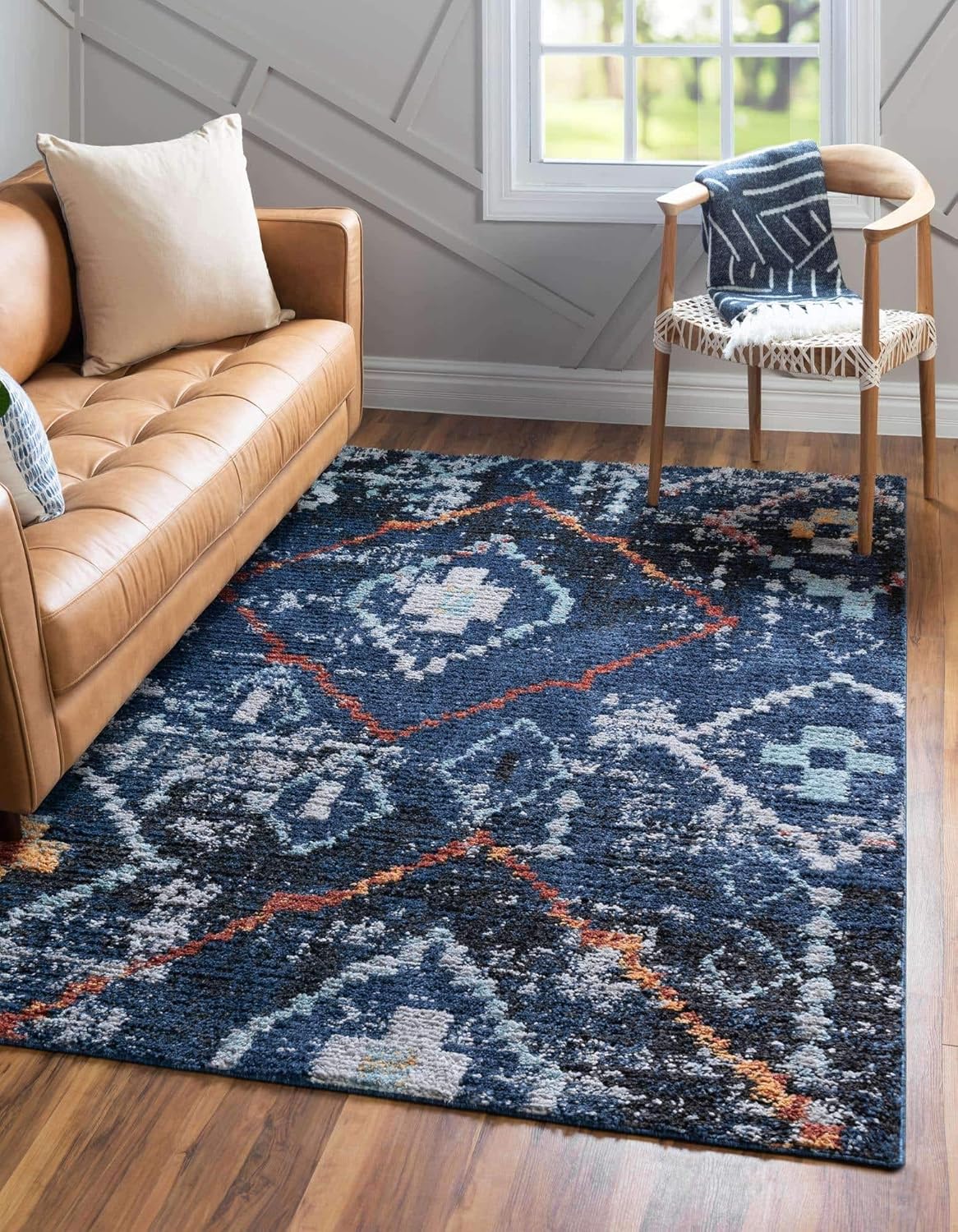 Unique Loom Morocco Collection Tribal, Southwestern, Bohemian Area Rug (5' 0 x 8' 0 Rectangular, Navy Blue/Gray)
