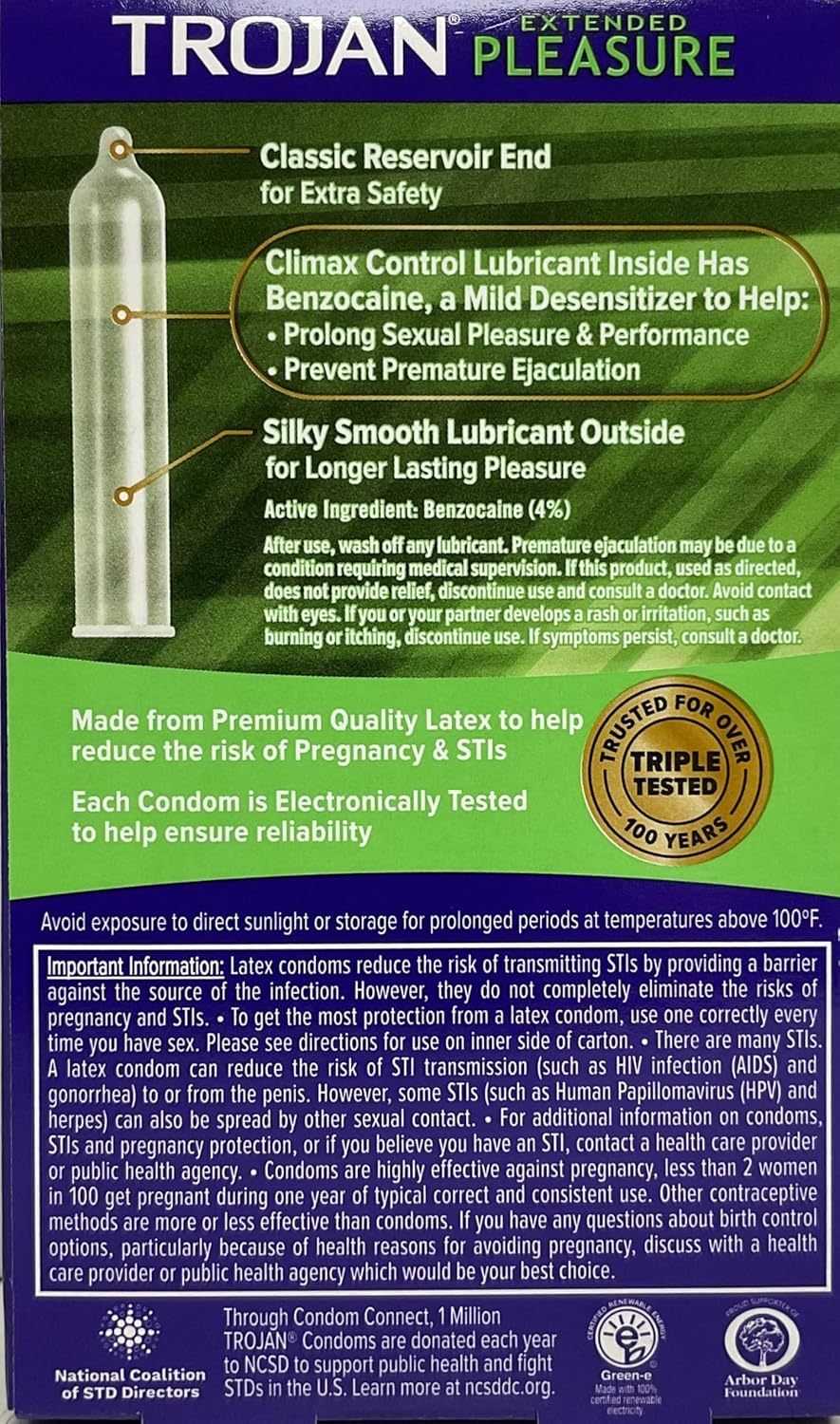 Trojan Condoms, Pleasures, Extended Climax Control, Lubricant, Latex - 12 ct, Pack of 5
