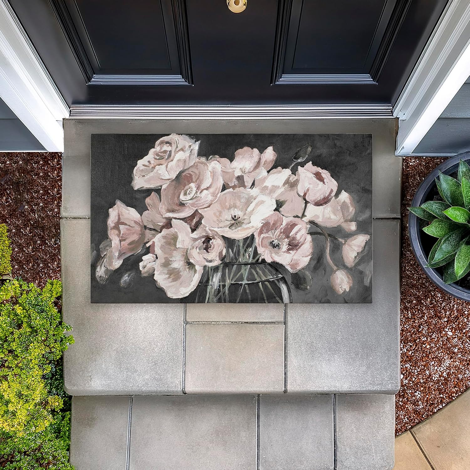 Stupell Industries Flowers in Clear Vase Outdoor Door Mat, Durable Non-Slip Unwoven Mat with Recycled Rubber Backing, Weather-Resistant Elegant Floral Arrangement Design by Patricia Pinto, 18"x30"