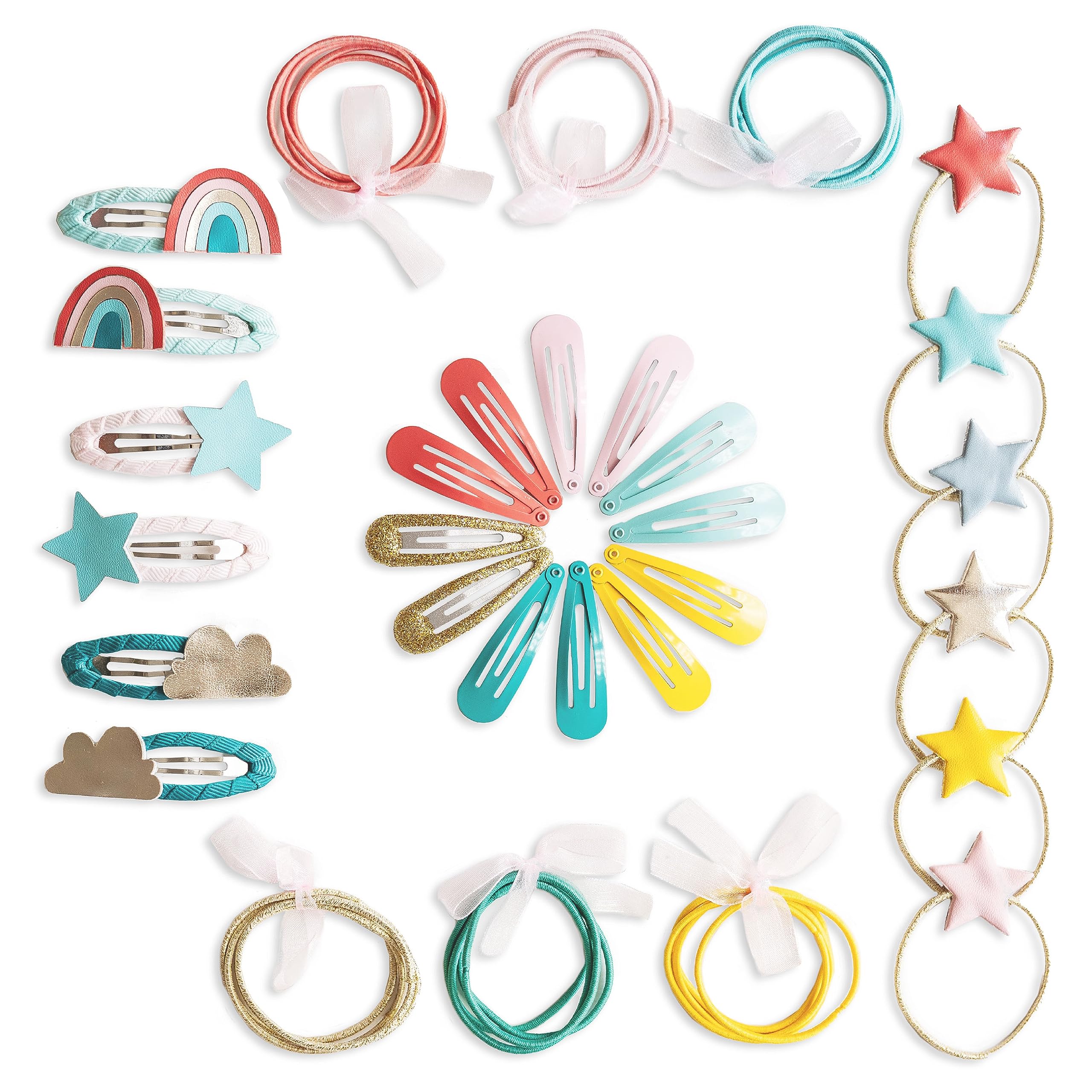 Papierdrachen Special 48 Hair Clips and Hair Bobbles in Many Colours, Durable and Robust