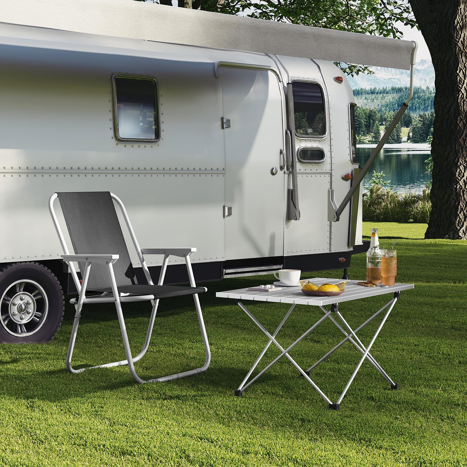 WOLTU Table De Camping Pliante En Aluminium - Table Portable Léger Et Robuste Pour Pique-Nique, Plage, Barbecue Et Extérieur, 68x46x40cm, Argent