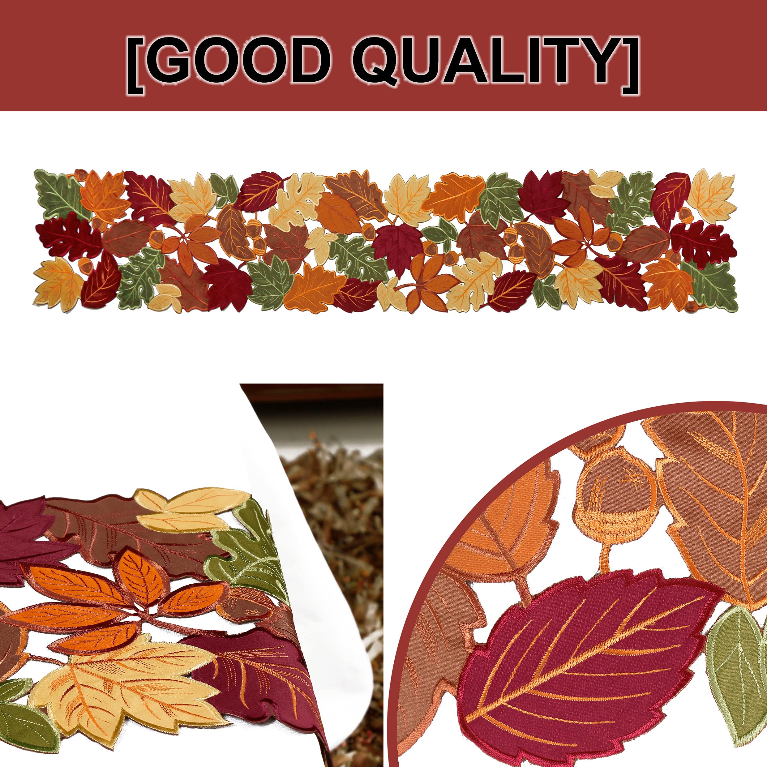 OWENIE Fall Table Runner - 13x70 Inch Embroidered Maple Leaf Autumn Decor For Thanksgiving - View #7
