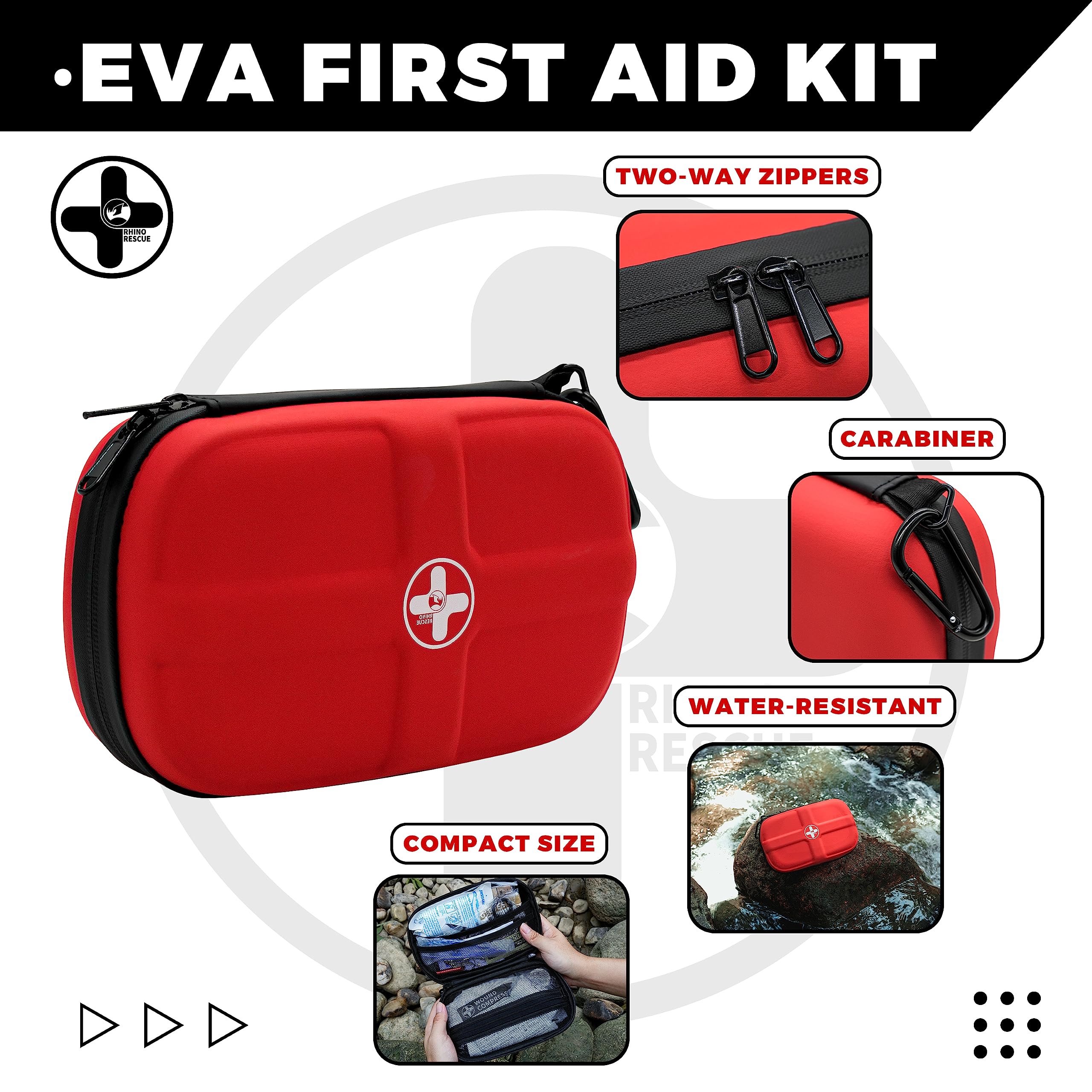 RHINO RESCUE Mini First Aid Kit, Petit Kit D'urgence Portable et étanche pour le Voyage, la Maison, la Voiture, la Chambre à Coucher, le Camping, la Randonnée (Rouge)
