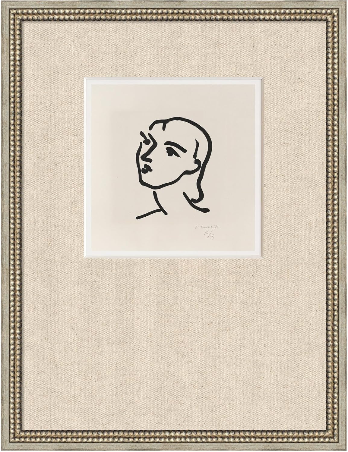 Kate and Laurel Framed Wall Art Print Nadia aux cheveus lisses Matisse Faux Mat by Nostalgia Prints, 20 x 26, Castellan Silver Frame, Modern Contemporary, Person Art for Wall Decor