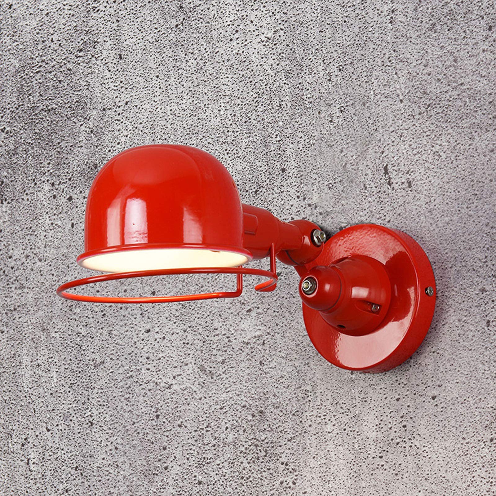 Vintage Wandlampe Schlafzimmer, Innen Metall Wandleuchte Bettleuchte mit Schalter und Kabel 1,5 m, Industrial Verstellbare Leseleuchte Schwenkbar Wandbeleuchtung für Wohnzimmer Küche, E14,Rot