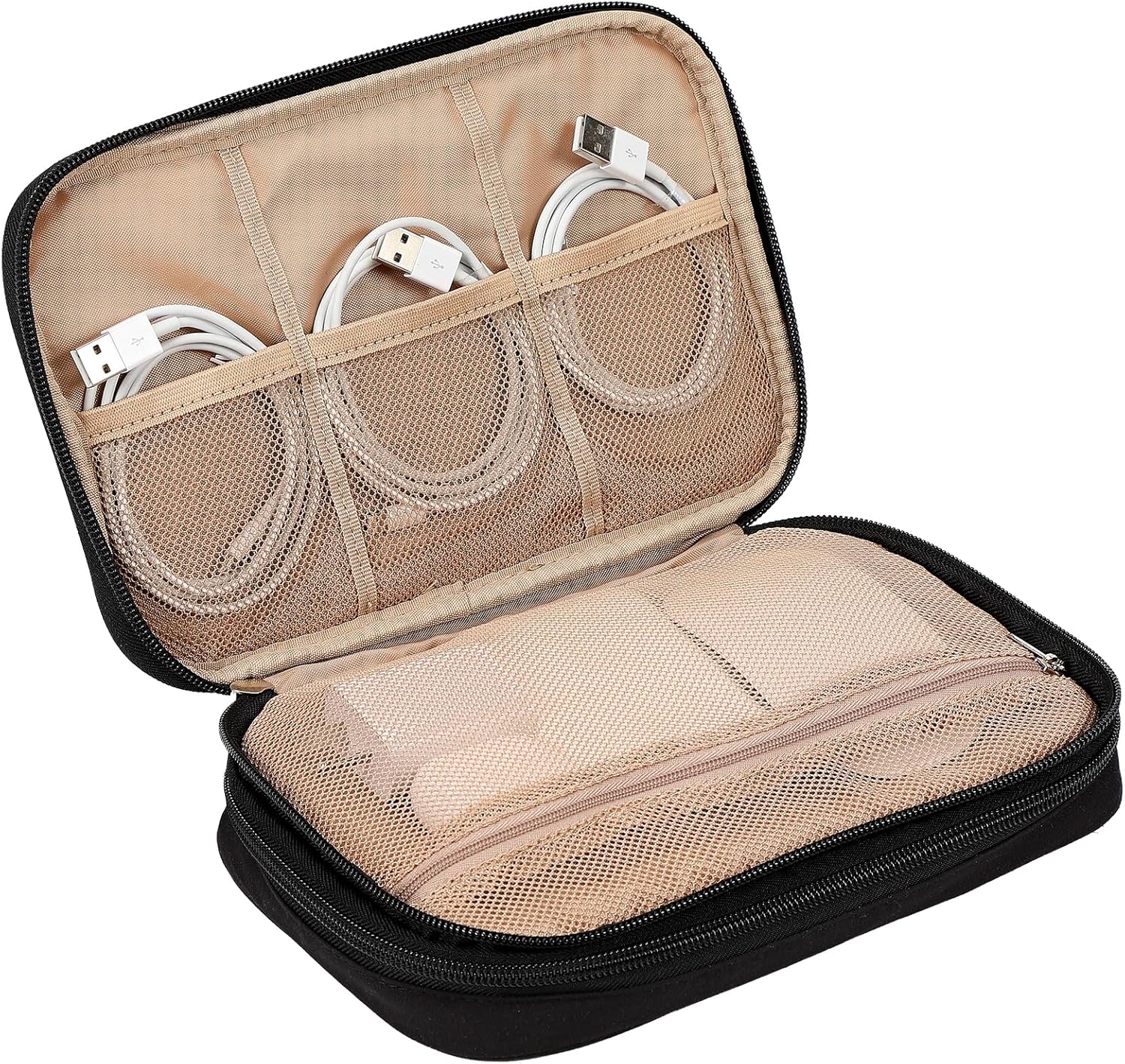 NISHEL Travel Cord Organizer Case, Double Layers Tech Electronic Bag, Essentials for Charger, Cable, Phone, Flash drive, Large, Black - Image 5