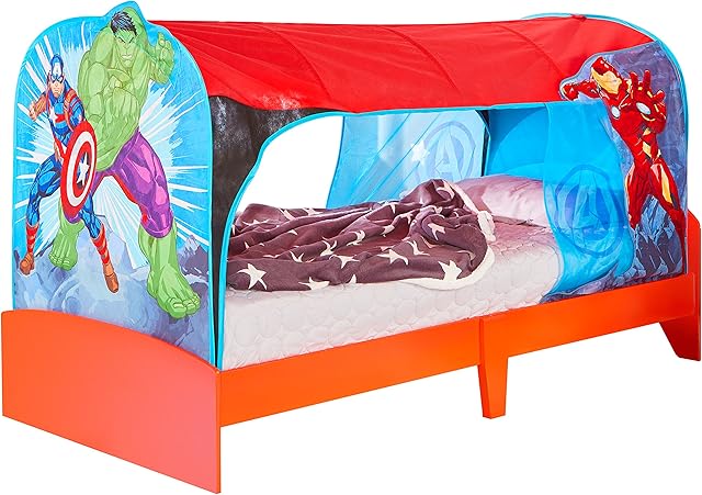Worlds Apart Marvel Avengers Kids Single Over Bed Fabric Tent by HelloHome - Captain America, Hulk and Iron Man, 90 x 190 x 90 cm