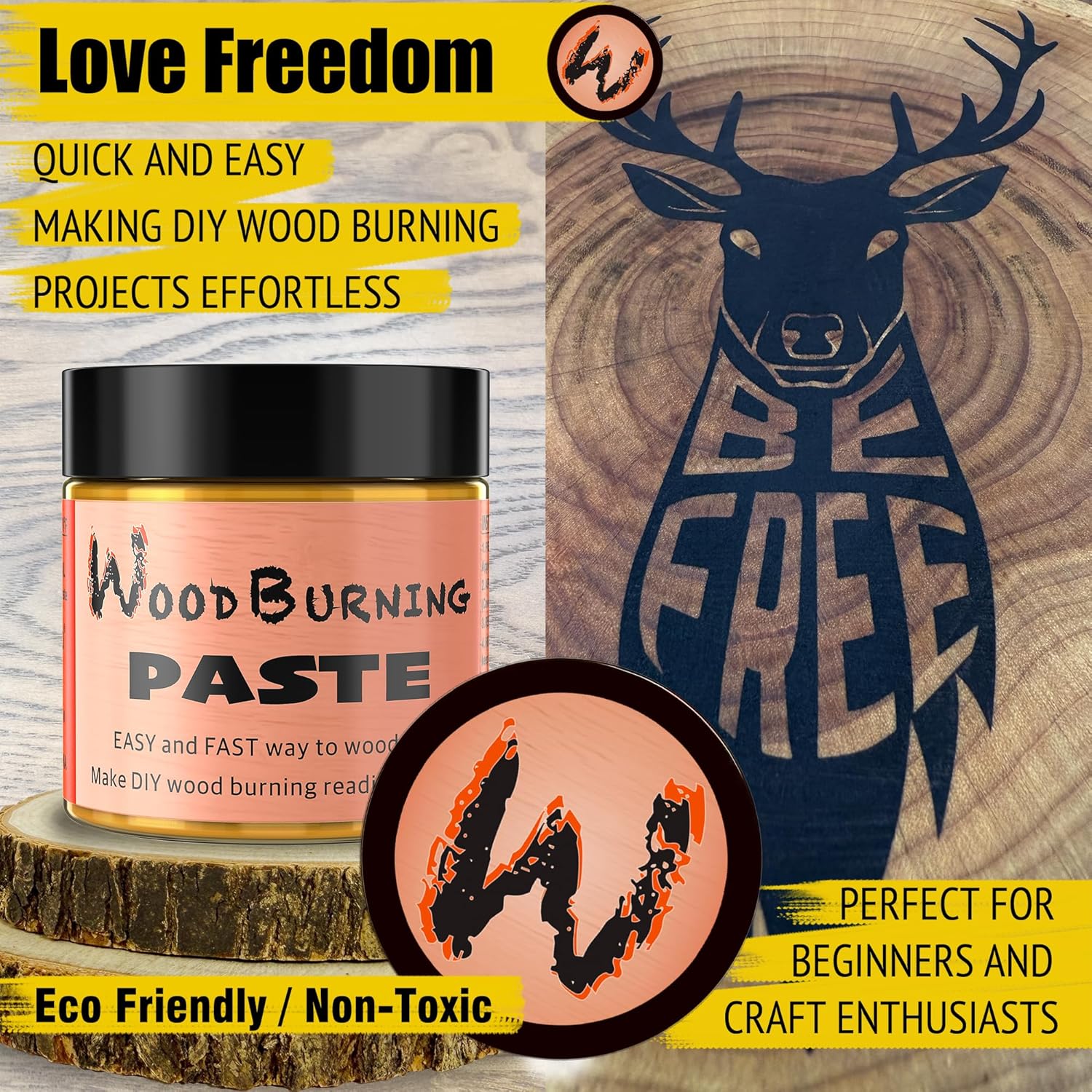 LAOBIAO Wood Burning Paste Beeswax Kit, 2 Jar Wood Burning Gel with 1 Jar Beeswax Paste, 2 Foam Paint Brushes and 2 Squeegees for DIY Arts and Crafting & Stencil Wood Burning