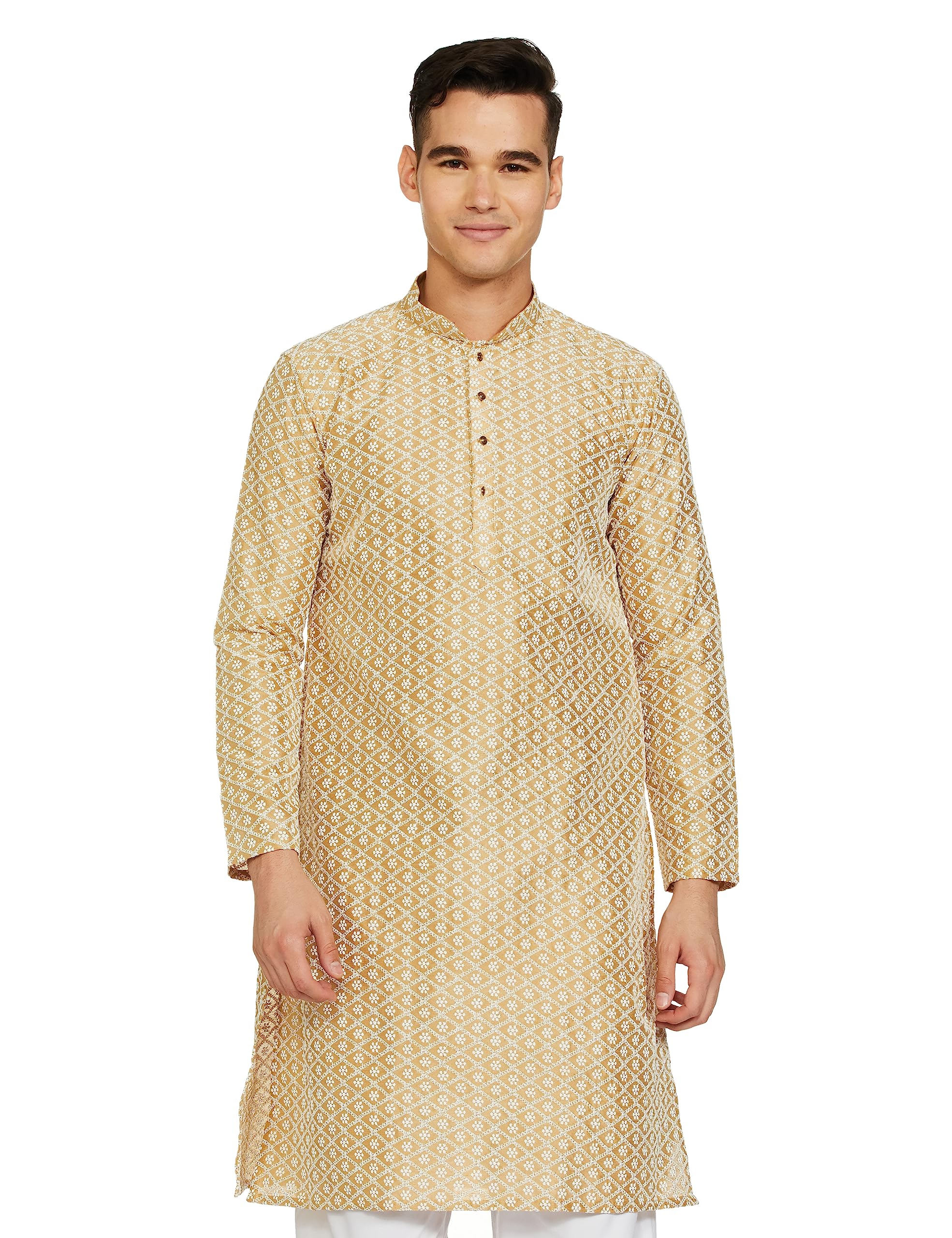 Be Active Men's Traditional Embroidered Lucknowi Full Sleeves Kurta || Cotton Kurta For Men || Men Kurta For Wedding || Kurta For Men (Rfsk0013-Kr 5 S) Coffee