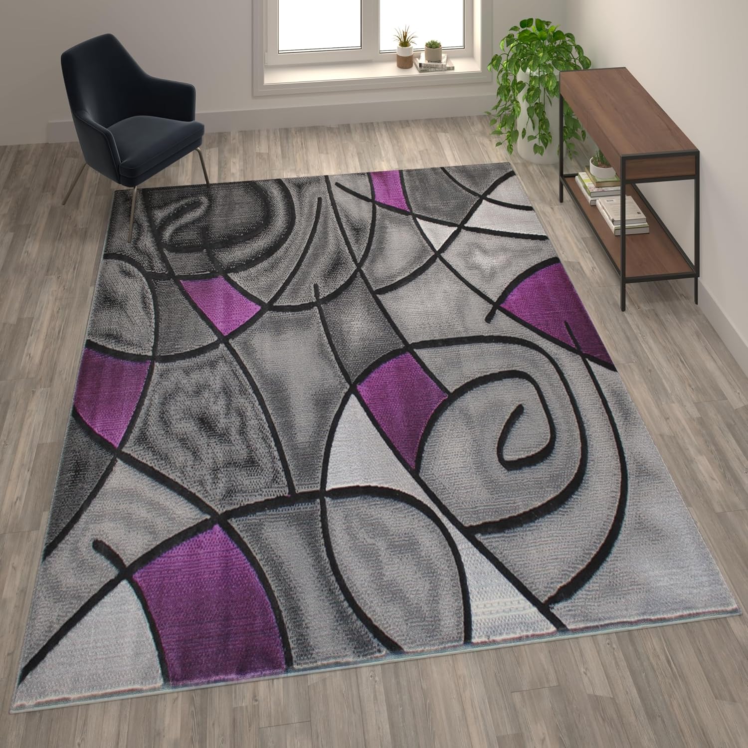 Flash Furniture Jubilee Collection Abstract Area Rug - Colorfast Purple Olefin Rug - 8' x 10' Area Rug - Jute Backing - Living Room, Bedroom, & Family Room