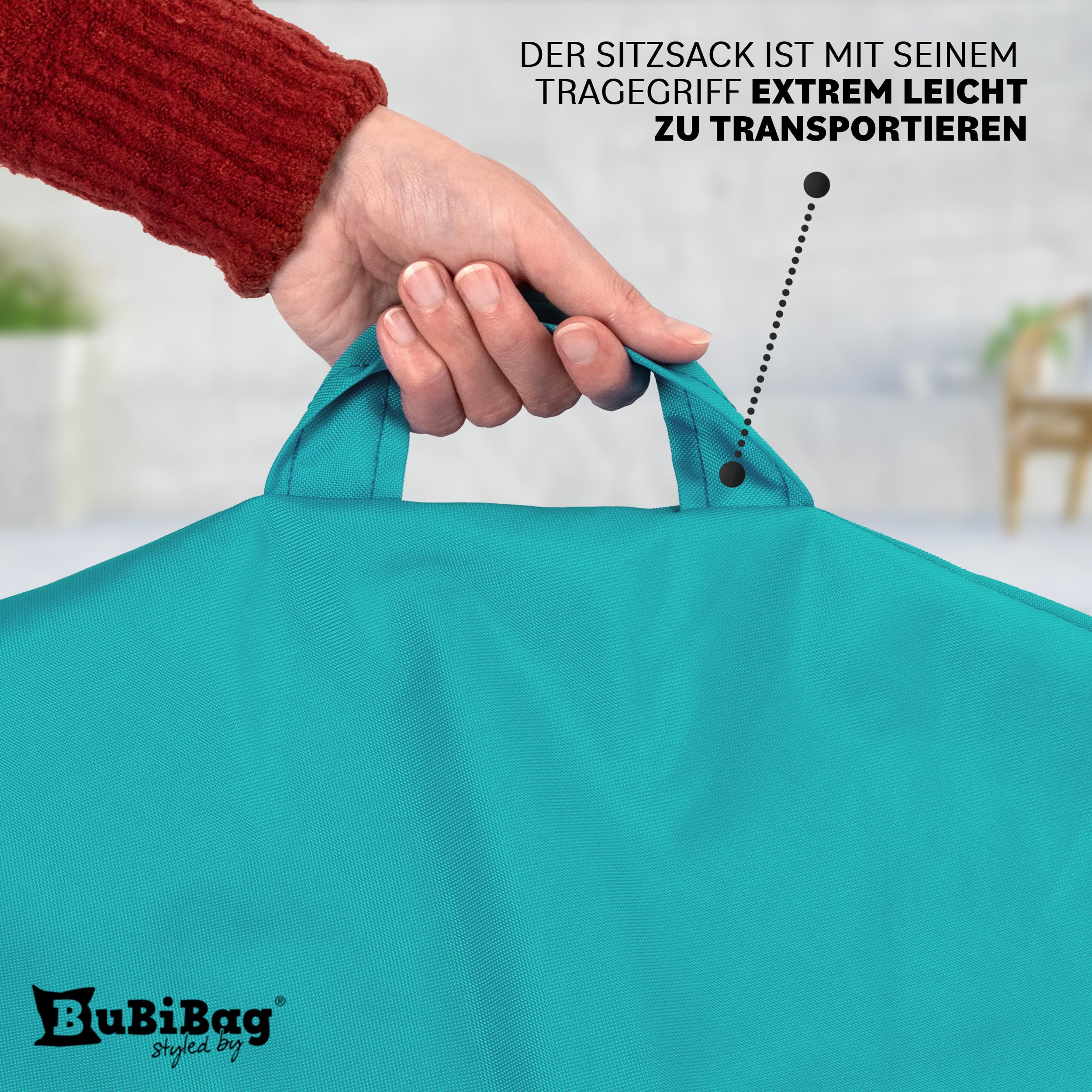 Premium 2-in-1 Sitzsack mit Füllung | Fußhocker | für Kinder & Erwachsene | Outdoor & Indoor | Sitzkissen | Bodenkissen | Wasser- & schmutzabweisend + Sitzpouf 35x35x35cm (Türkis, 145 CM + Sitzspouf)