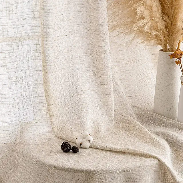 MIULEE Leinen Vorhang 2er Set, 140x225 cm, Natur, mit Ösen