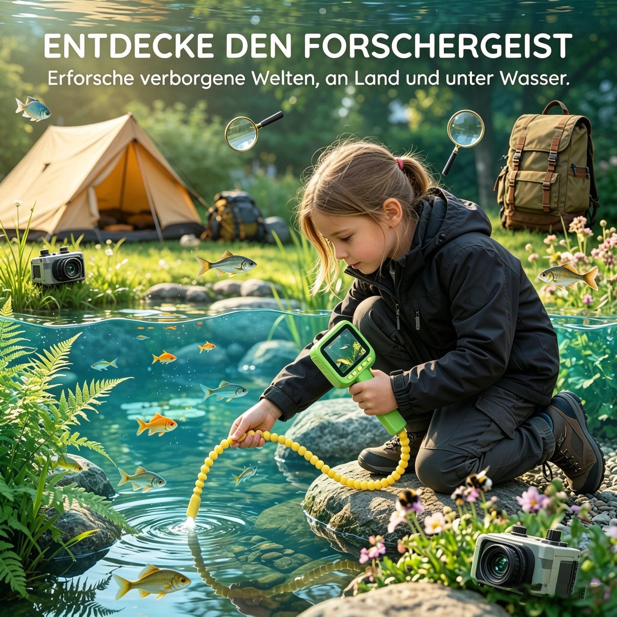 Kinder Entdecker Kamera, Digitales Mikroskop Für Kinder - Unterwasser & Natur Exploration Spielzeug Mit Licht & Display, Beweglicher Endoskop Endoskopkamera Fördert Neugier & Entdeckerfreude (1PC)