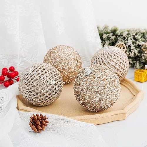 Miniatura 8 de Adornos de bola de Navidad de 3.15 pulgadas, 12 piezas de bolas de espuma con lentejuelas con purpurina, irrompibles, decoraciones de Navidad, bolas