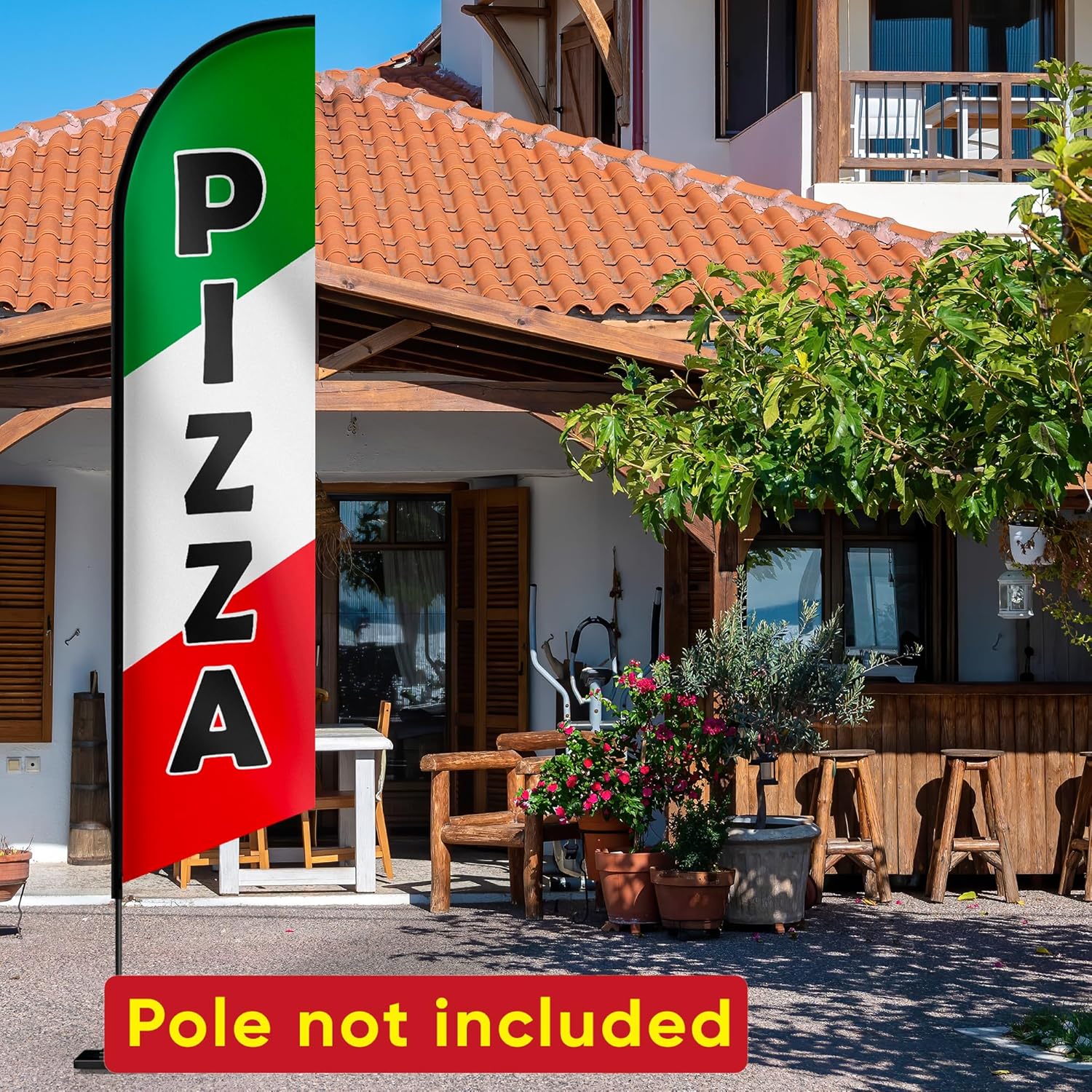 Pizza Flag Banner - Pizza Sign - Advertising Flags for Outside - Feather Flags for Business , Storefronts, Retailers, Shops, Food Trucks, Events and Fairs 12ft x 2.5ft Polyester 150D (Pole and hardware are not included)