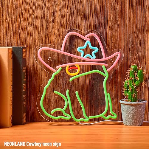 Miniatura 5 de Letrero de neón con diseño de sapo vaquero, luz de neón de rana, LED vaquero alimentado por USB, regulable, letreros de arte para pub, tienda, cueva