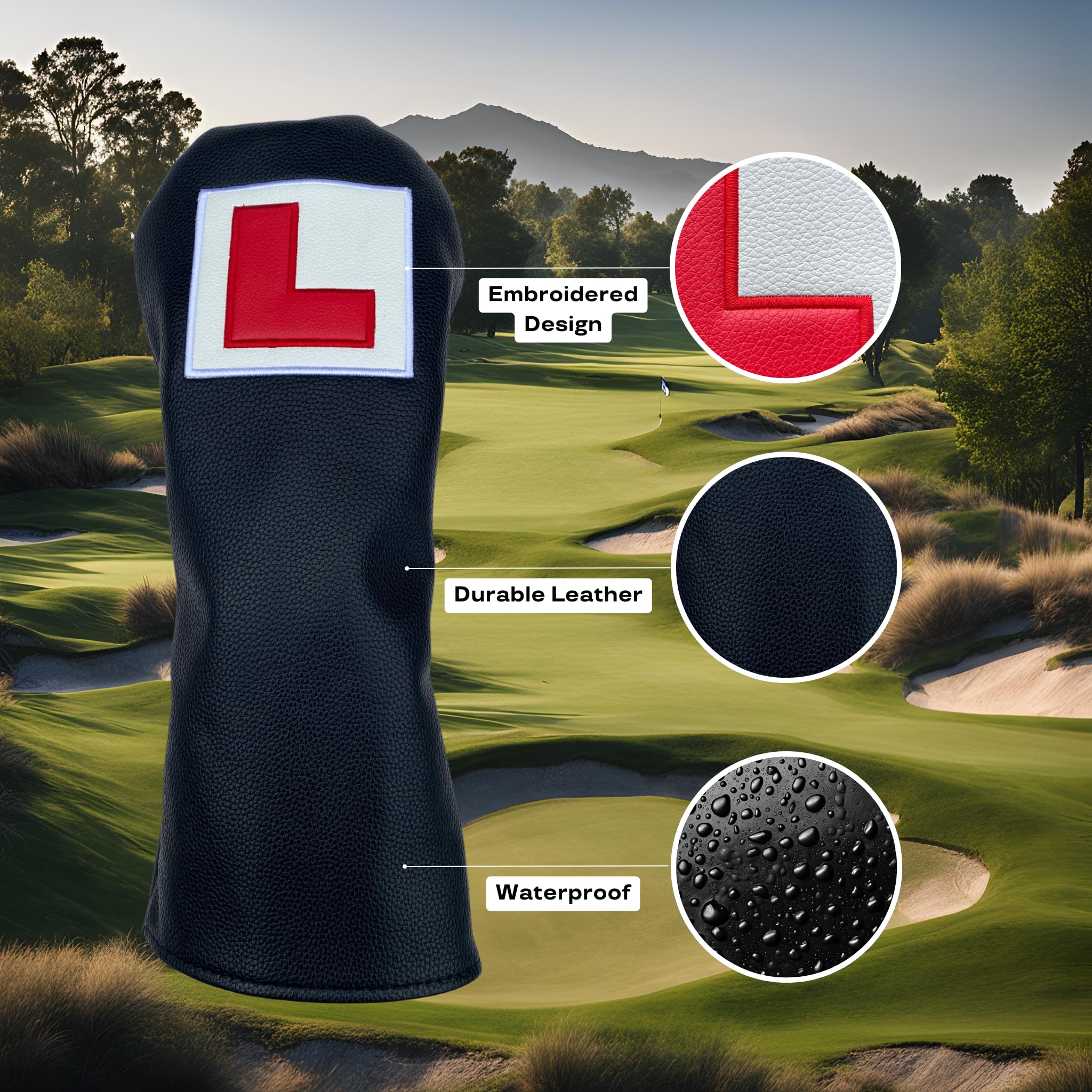 Driver Head Cover. Novelty Golf Club head covers. Golf gifts. PU Leather. (L Plate), Black - Image 2