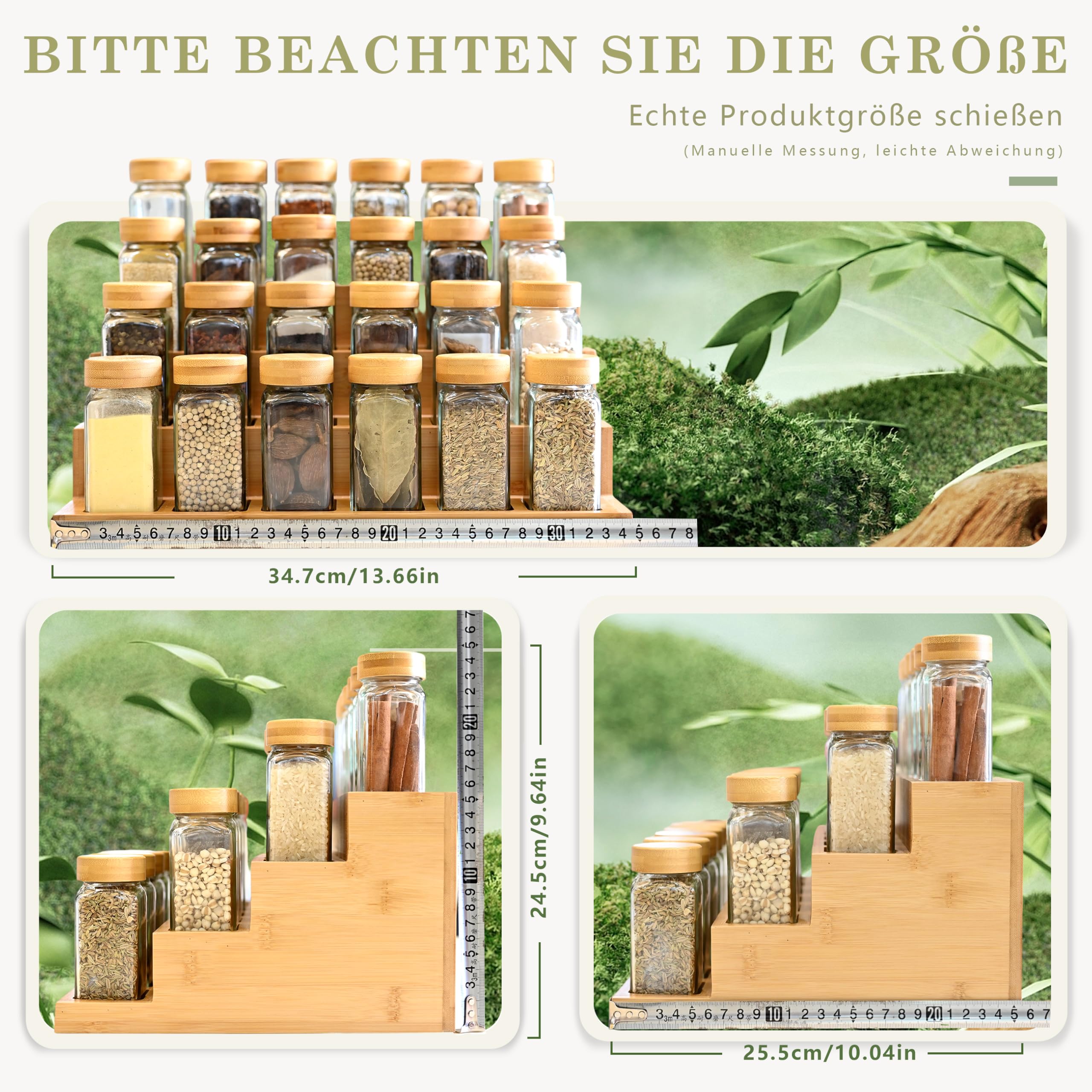 SAEIV Gewürz Organizer 24x120ml 2in1 Bambusregal FCM® gewürzdosen gewürzgläser eckig gewürzgläser glas gewürzbehälter gewürze set spice jars gewürzgläser leer gewürzstreuer glas mit Edelstahltrichter