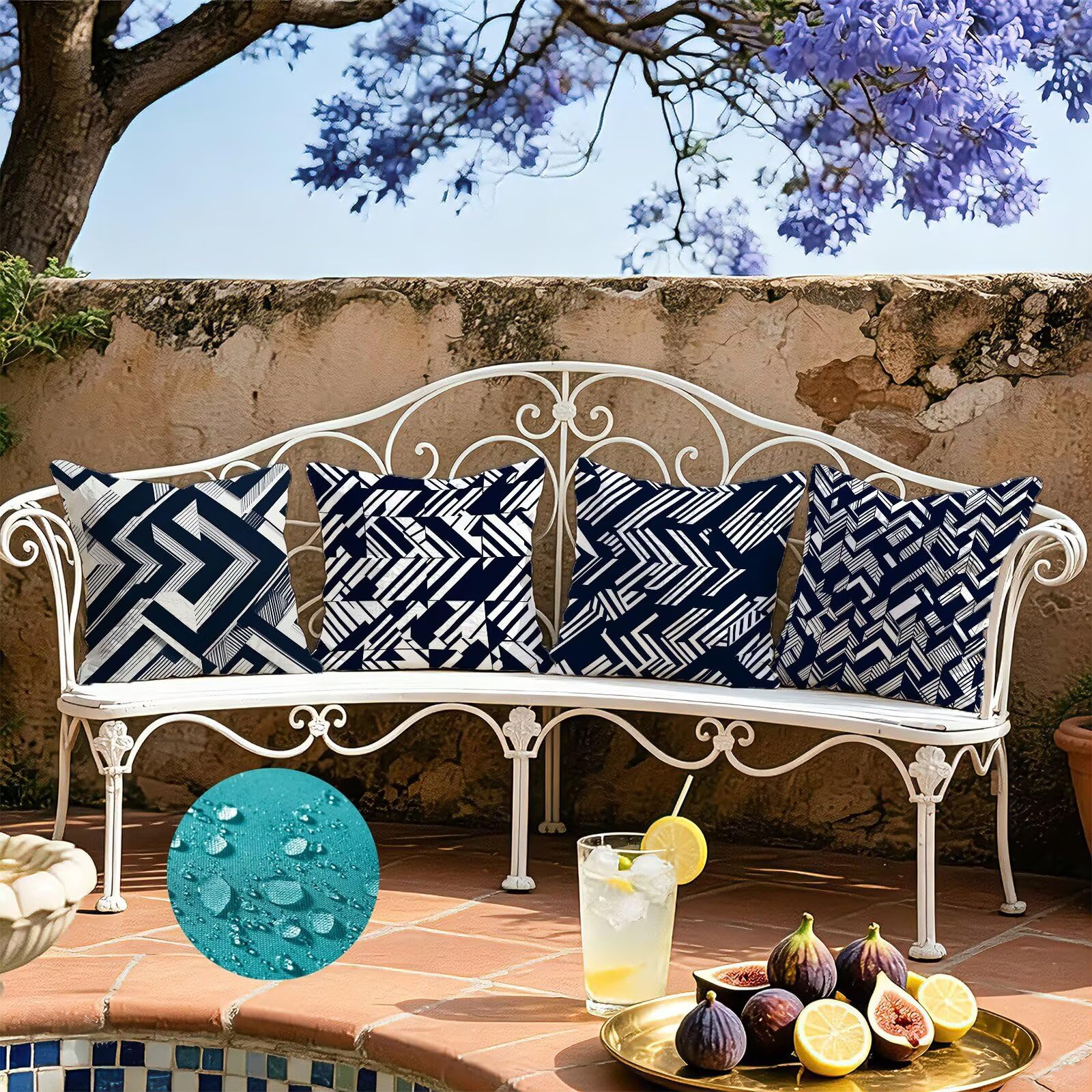Cojines Exterior Azul Funda Almohada 45x45 Impermeables Juego de 4, Cod-504