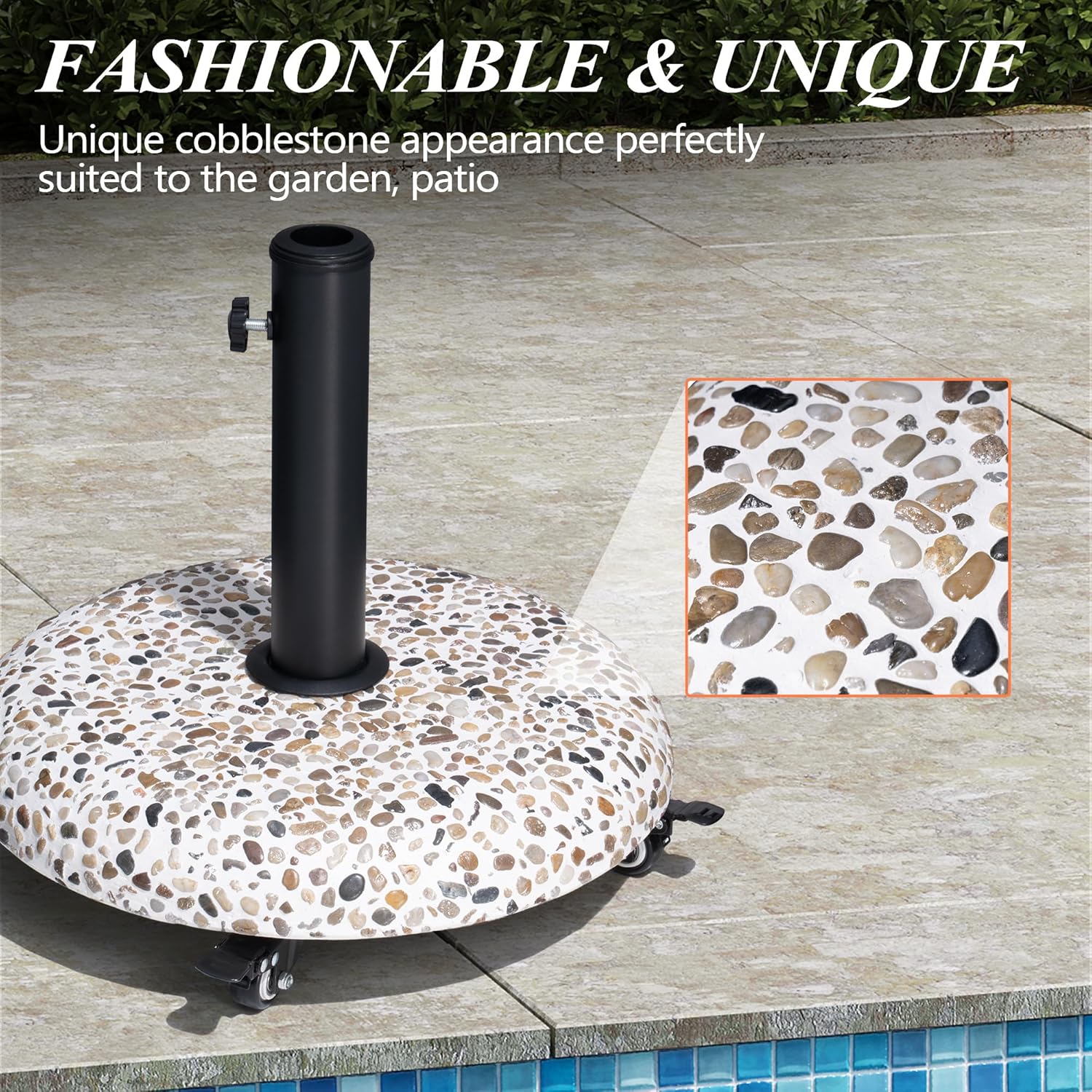 Mobile Patio Umbrella Base 45lbs - Heavy Duty with Locking Wheels Pool Deck Stand for 7-10ft Patio Umbrellas