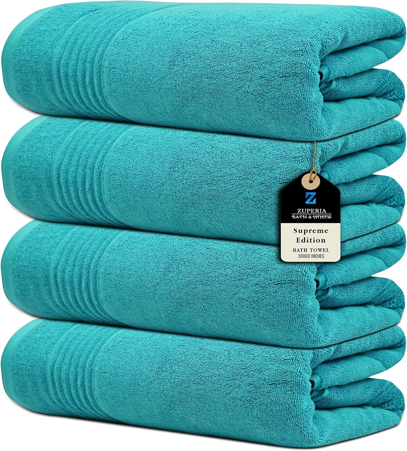 ZUPERIA Supreme Edition Bath Towels 700 GSM Pack of 4 (30 x 60 Inches, Turquoise