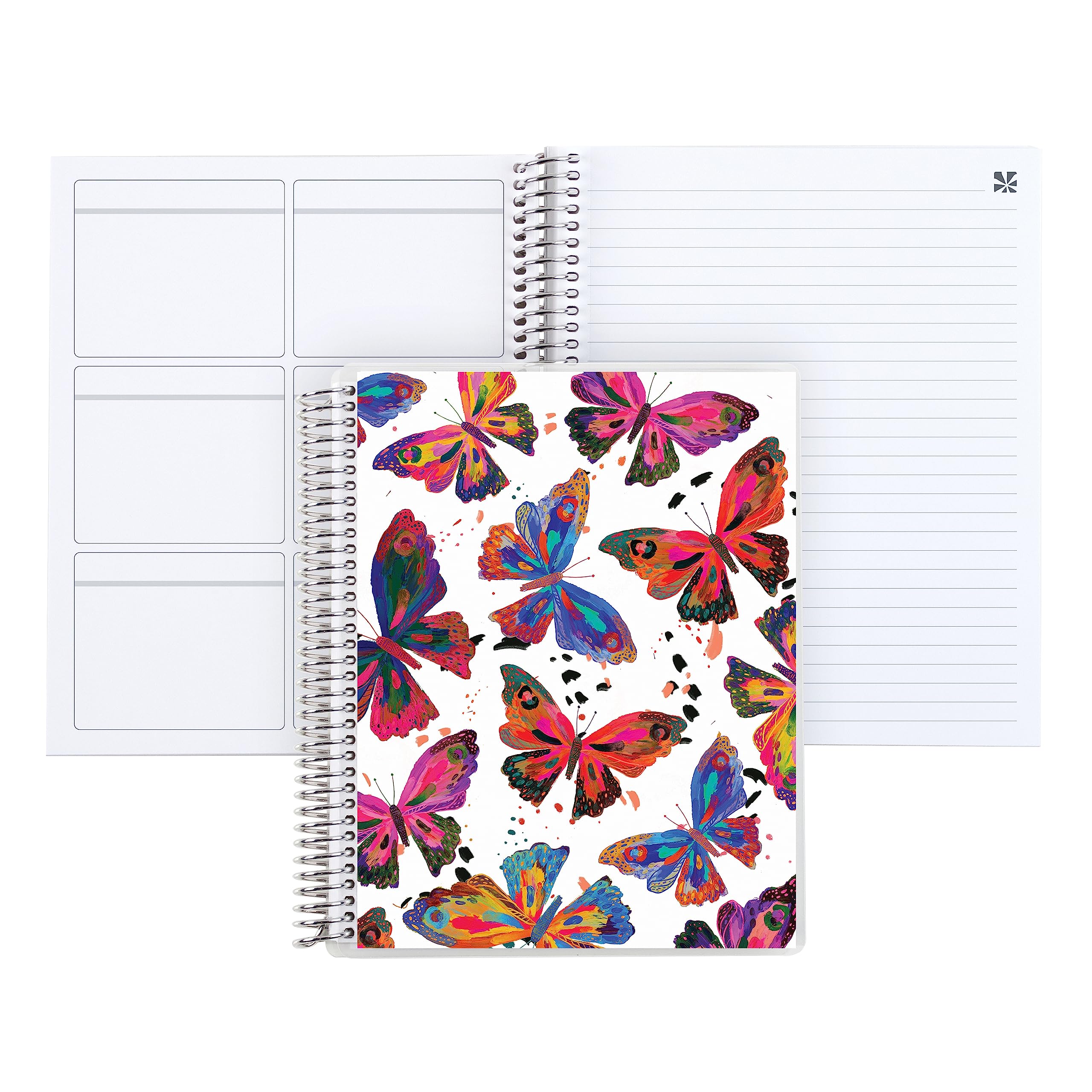 Erin Condren7" x 9" Priorities and Notes Platinum Spiral Notebook - EttaVee Butterflies. 160 Pages for Note Taking & Writing Notebook. 80 Lb. Thick Mohawk Paper. Stickers Included