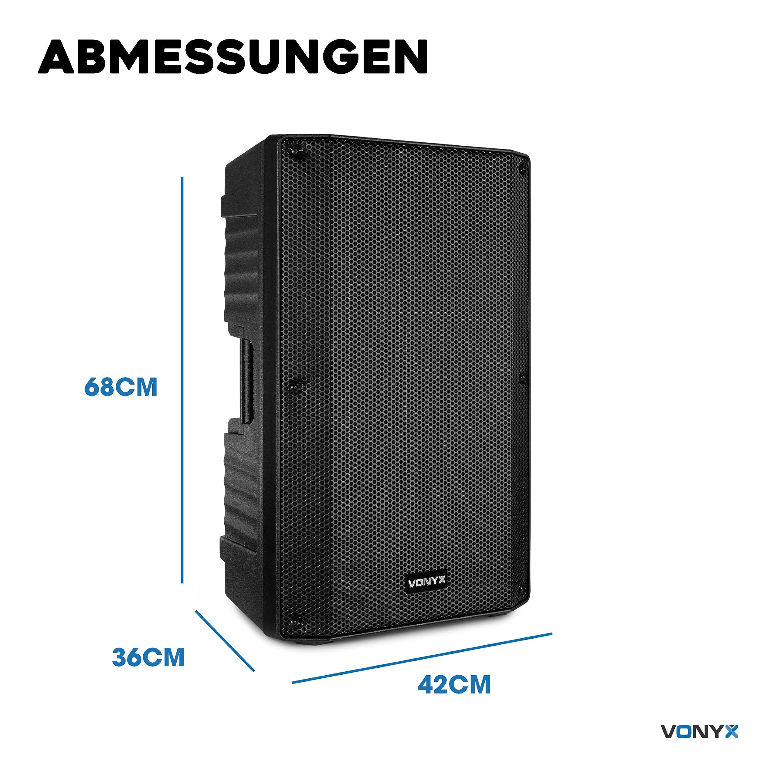 Vonyx VSA15BT - Aktivlautsprecher, Bluetooth, 1000 Watt PA Anlage, PA Lautsprecher Aktiv mit 15 Zoll Subwoofer, Bi-Amp, Mikrofon-Input, Equalizer, Gitarreneingang MP3-Player, PA Boxen für Gitarristen
