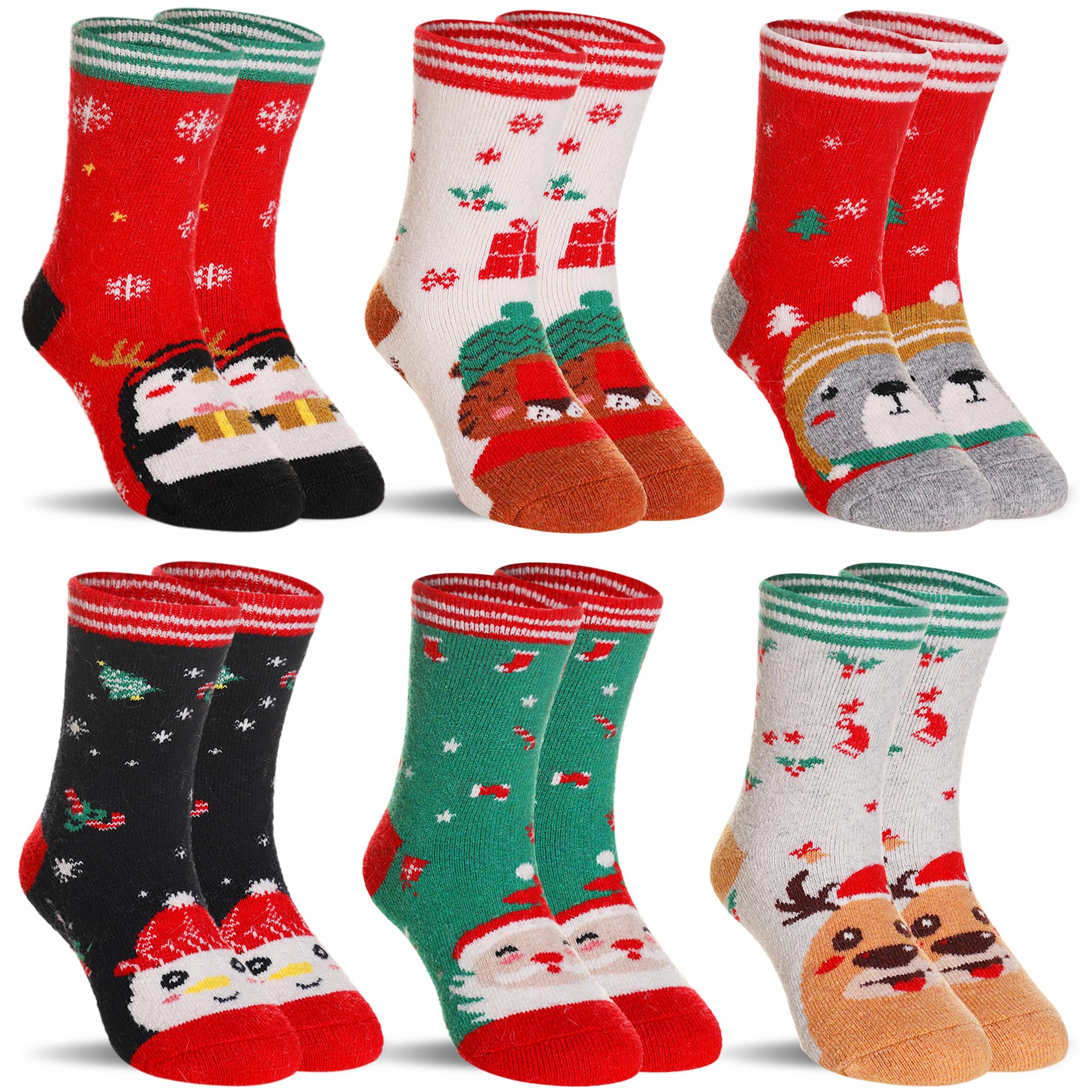 SeeyAN Kids Merino Wool Socks Boys Girls Hiking Boot Winter Thermal Warm Cozy Soft Toddler Thick Crew Socks 6 Pairs