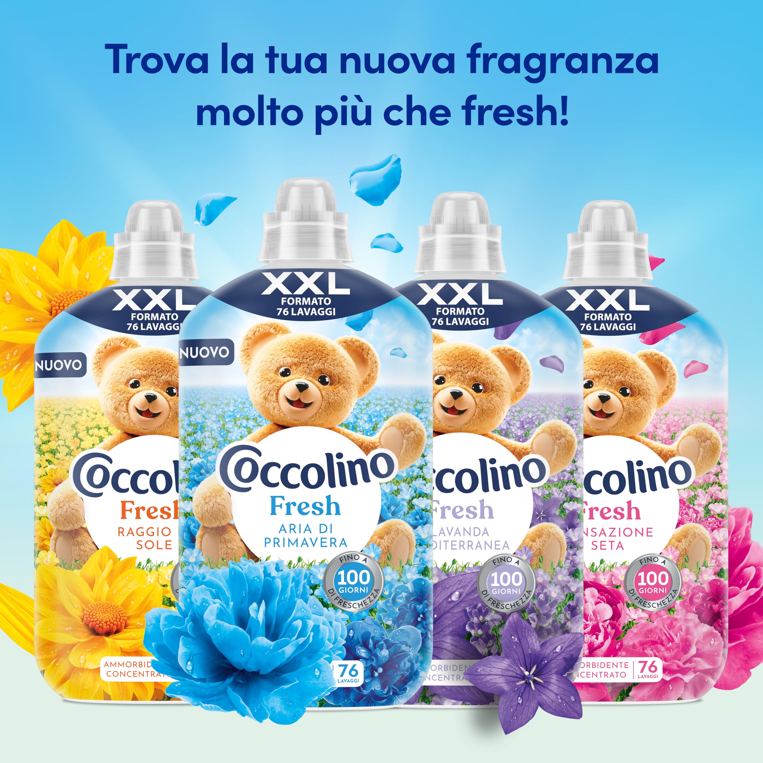 Coccolino Ammorbidente Concentrato Aria di Primavera, Ammorbidente Lavatrice con Tecnologia Stay Fresh, con Note Fruttate, Rosa, e Sandalo, Formato XXL Fino a 456 Lavaggi, 6 Pezzi da 1750 ml