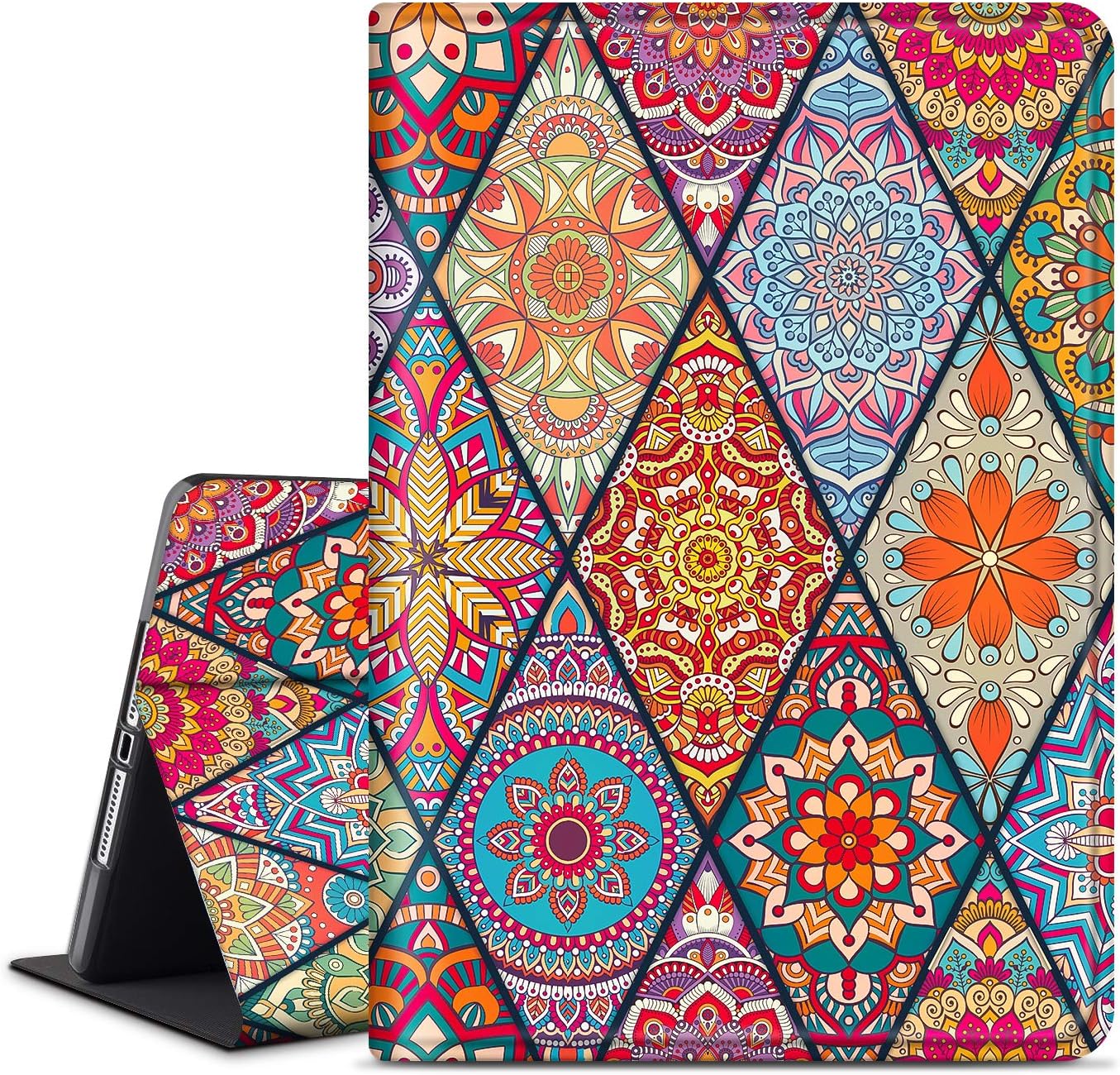 ANERIMST Case for iPad 9th/8th/7th Generation, Compatible with iPad 10.2 inch 2021 2020 2019, Multi-Angle Viewing, Soft TPU Back, Auto Sleep/Wake, Protective Smart Cover for Women Girls (Mandala 1)