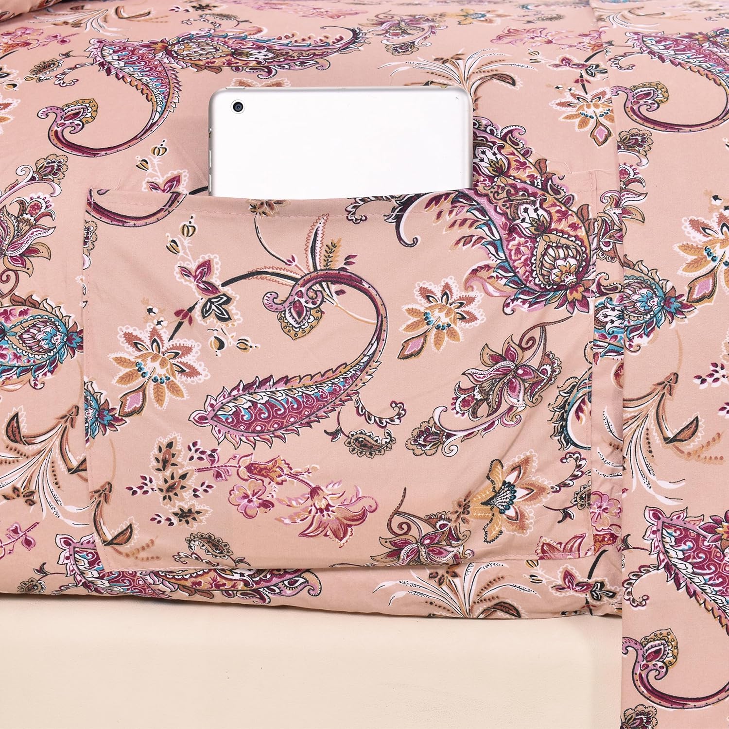 Elegant Comfort Softest and Coziest 6-Piece Sheet Set - 1500 Premium Hotel Quality Microfiber - Deep Pocket, Wrinkle Resistant 6-Piece Paisley Pattern Bed Sheet Set, Full, Paisley Coral - Image 3