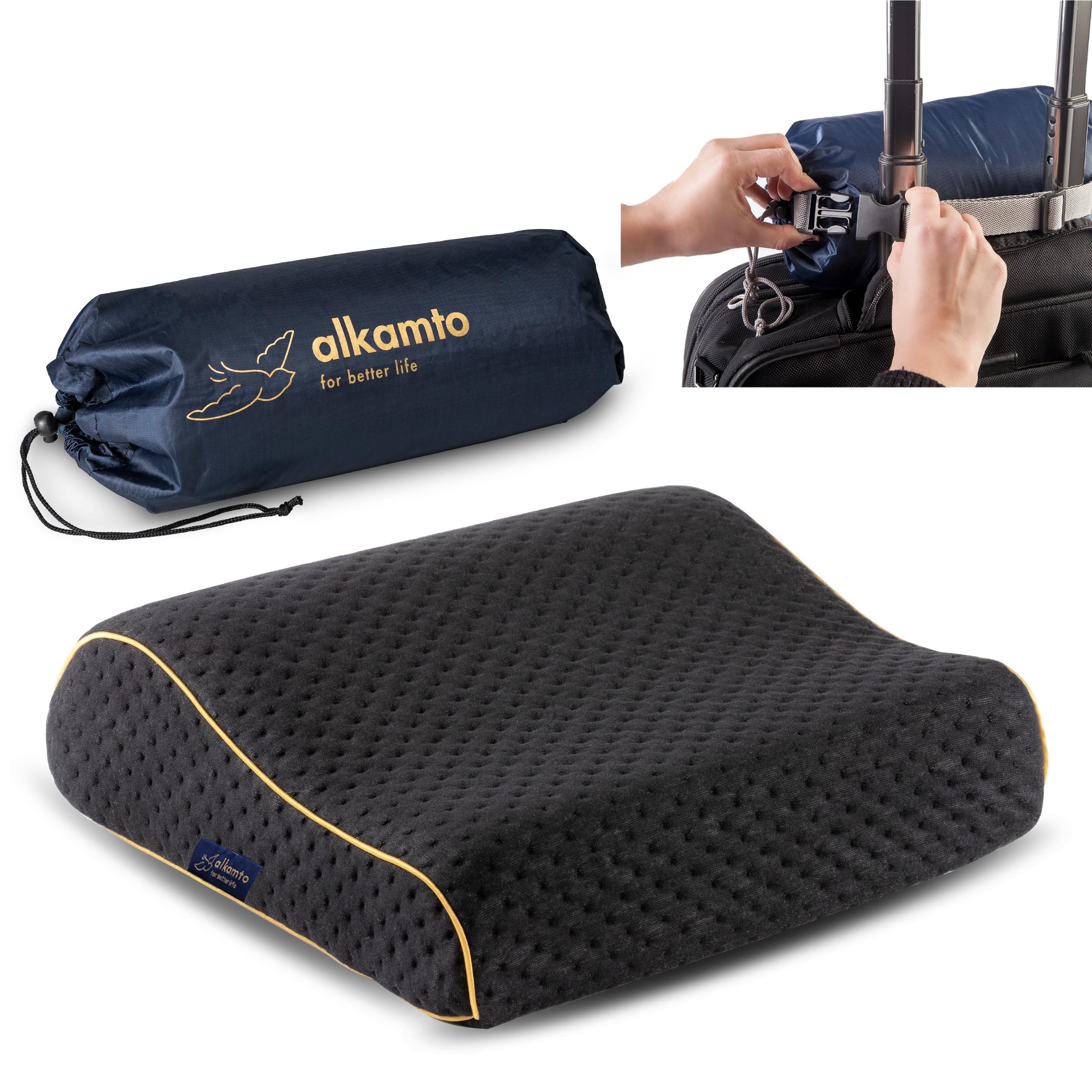 alkamto Reisekissen-Campingkissen-ergonomisches Memory-Schaum-Kissen mit temperaturregulierendem Bezug-Oeko-TEX Made IN Green