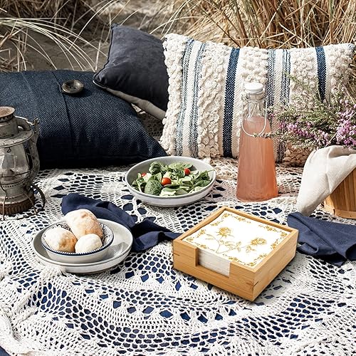 Miniatura 7 de Servilletero cuadrado de bambú, 7.5 x 7.5 x 2.5 pulgadas, bandeja de servilletas de madera, servilletero de madera para mesa de cocina y encimera